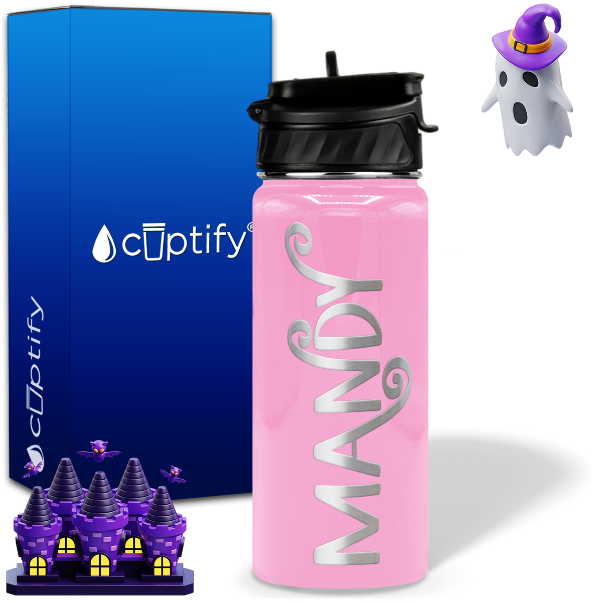 Curly Spooky Halloween on 18oz Personalized Water Bottle