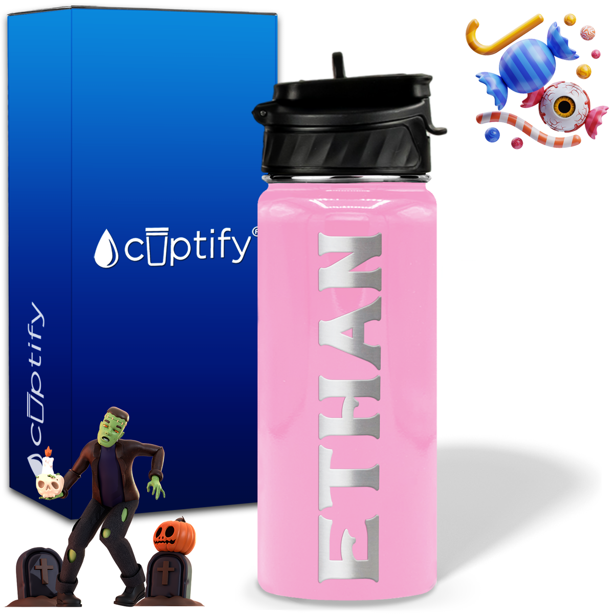 Personalized Grim Halloween on 18oz Custom Water Bottle