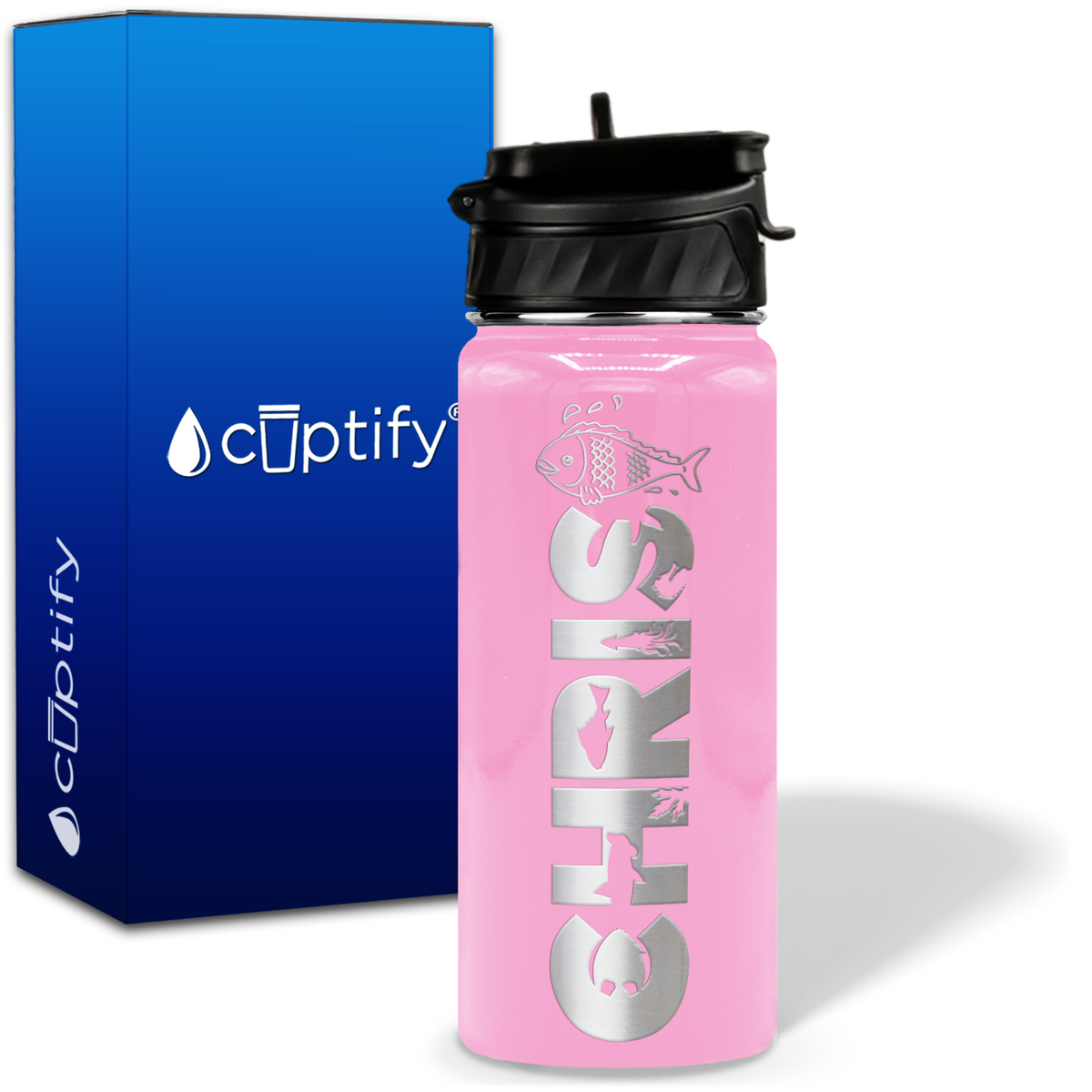 Personalized Fish with Name and Icon on 18oz Wide Mouth Kids Water Bottle