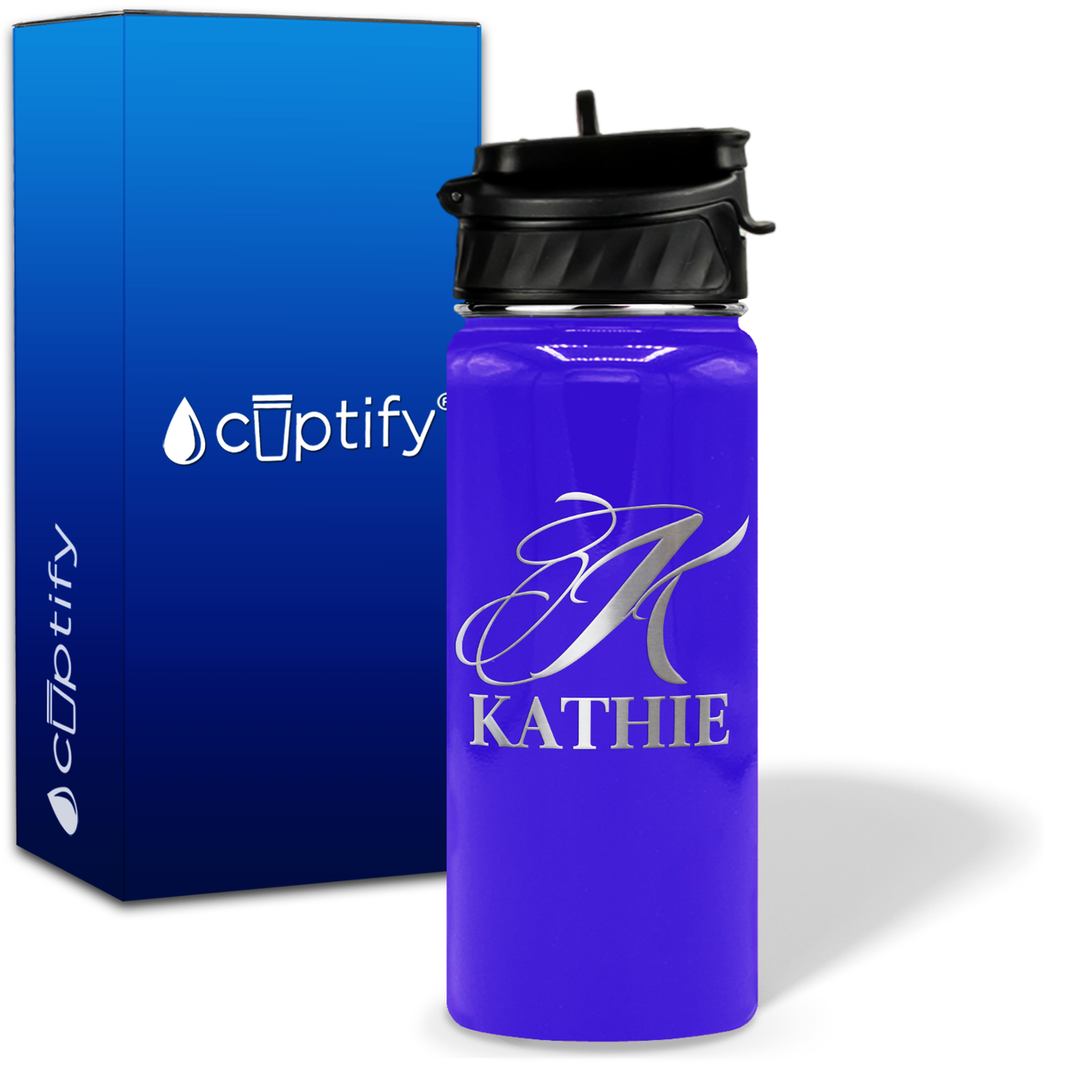 Personalized Script Initial and Name on 18oz Wide Mouth Bottle
