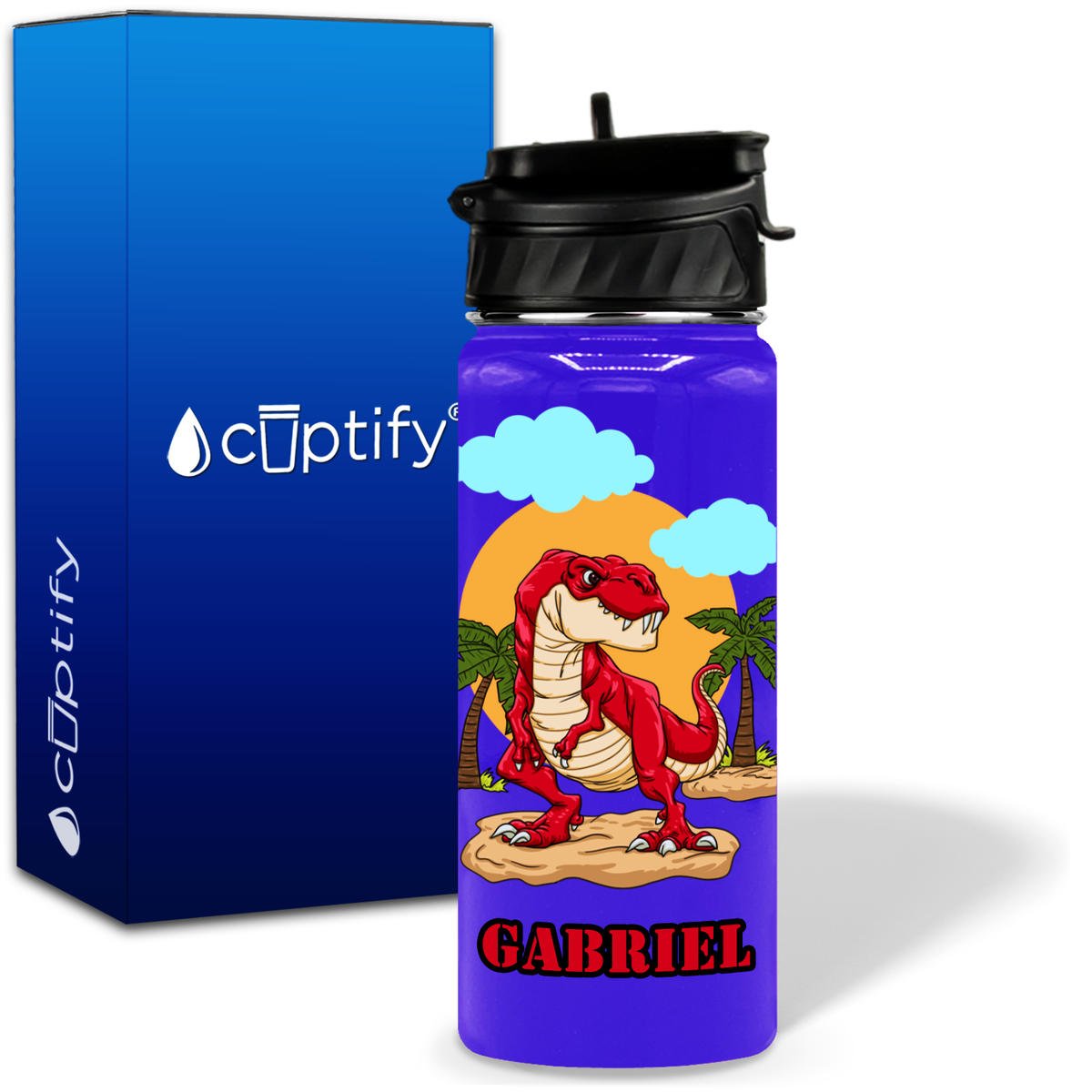 Red Dinosaur T-Rex 18oz Personalized Kids Water Bottle