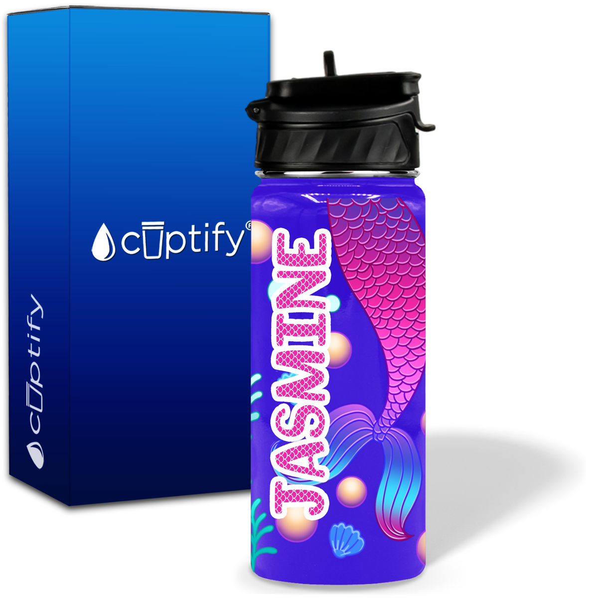 Mermaid Tail 18oz Personalized Kids Water Bottle