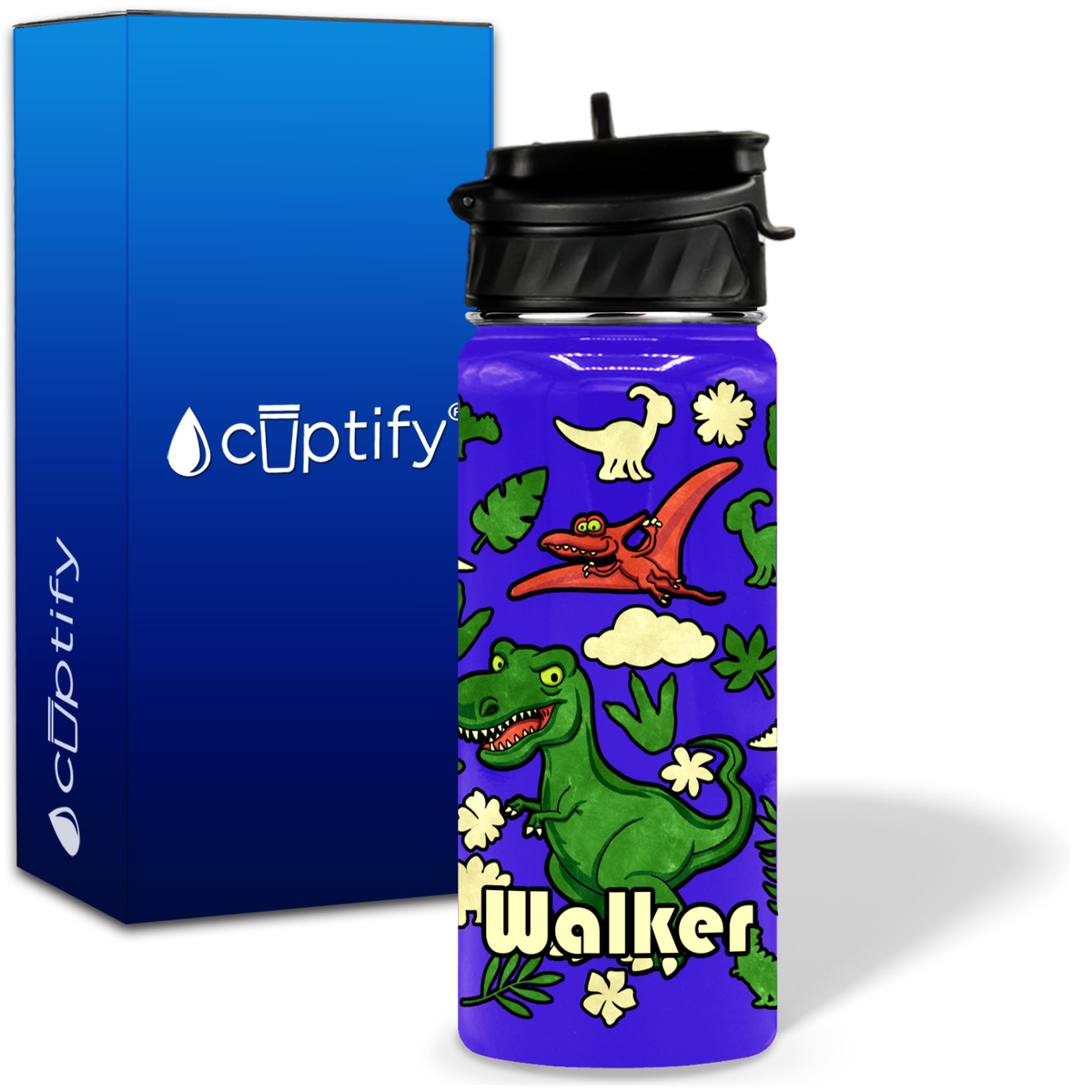 Green Dinosaur 18oz Personalized Kids Water Bottle
