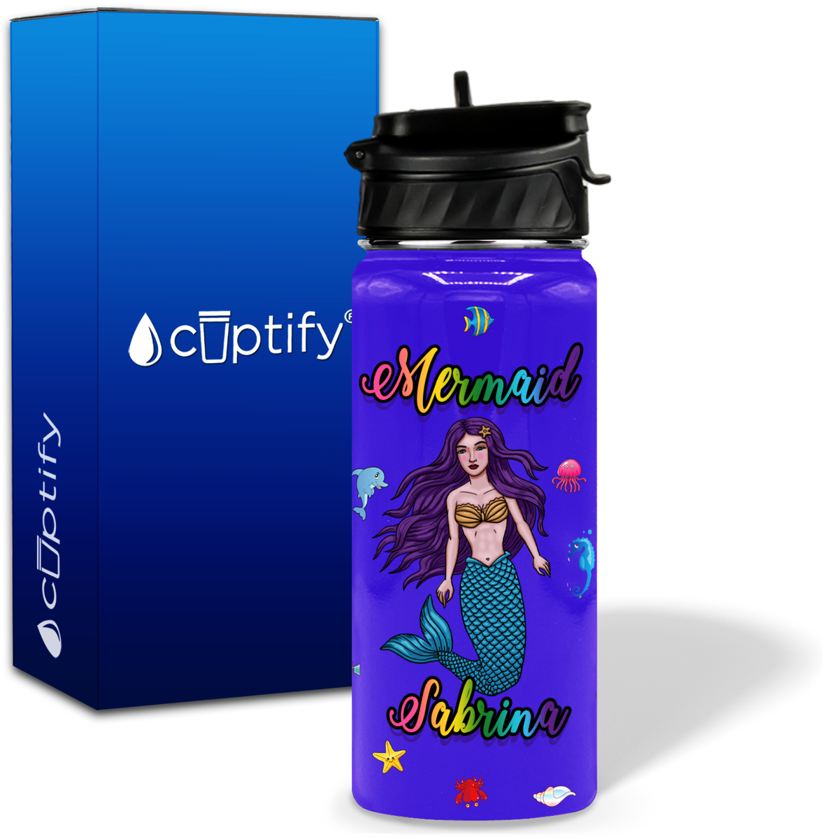 Mermaid on Sea 18oz Personalized Kids Water Bottle