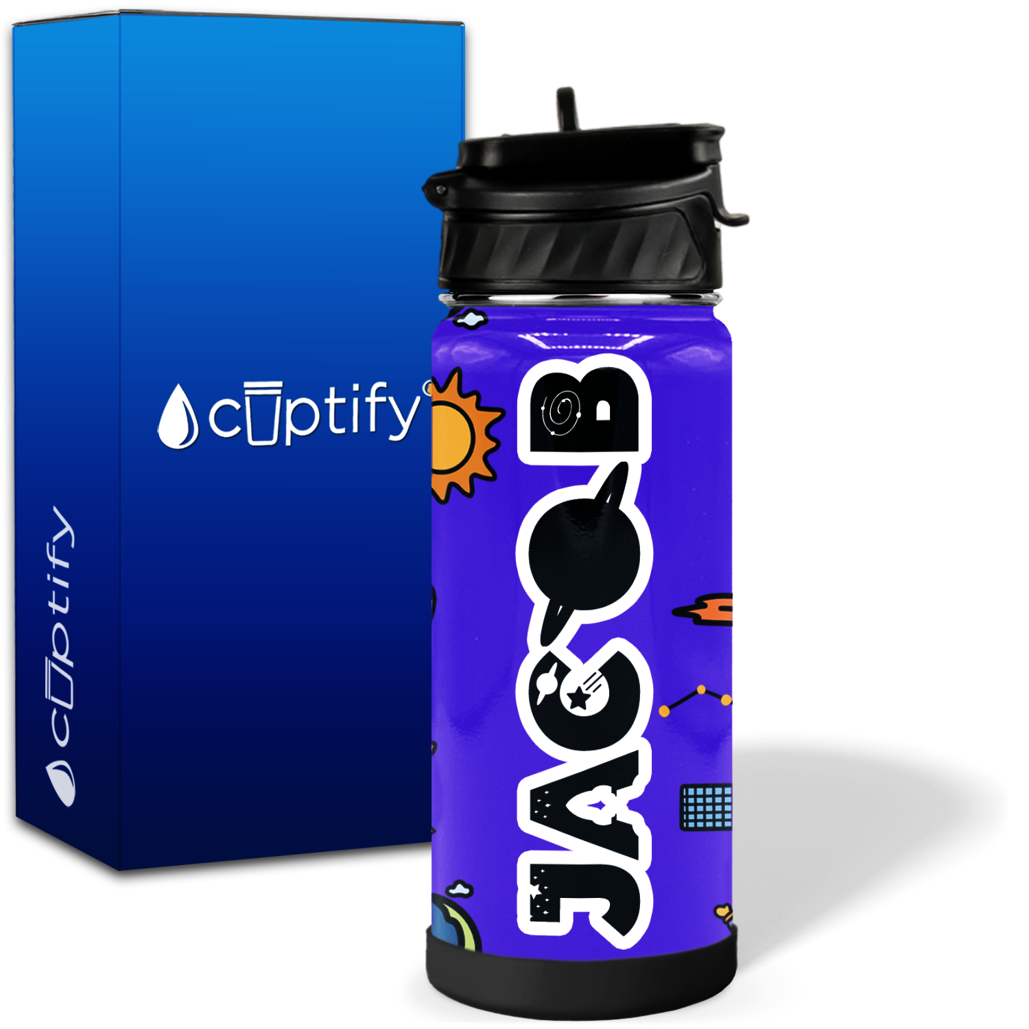 Personalized Outer Space 18oz Wide Mouth Kids Water Bottle