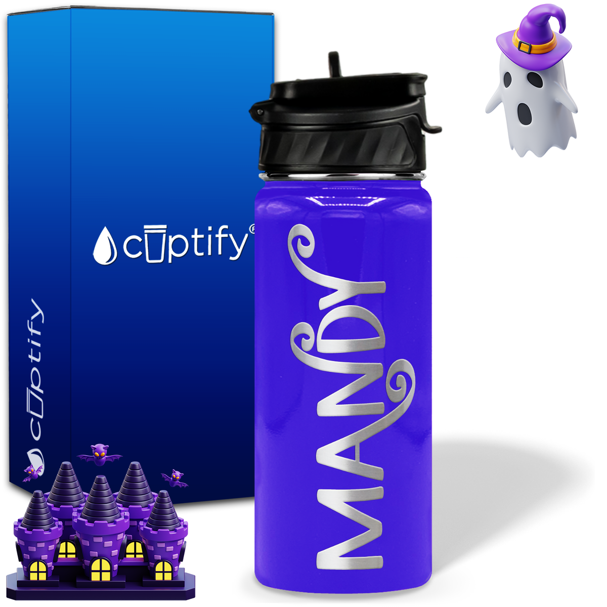 Curly Spooky Halloween on 18oz Personalized Water Bottle