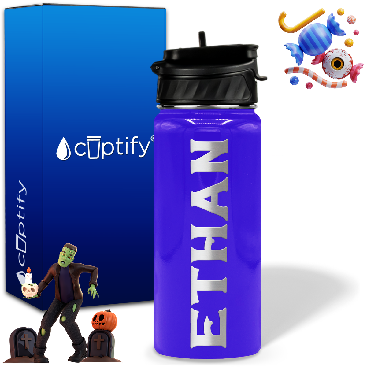 Personalized Grim Halloween on 18oz Custom Water Bottle
