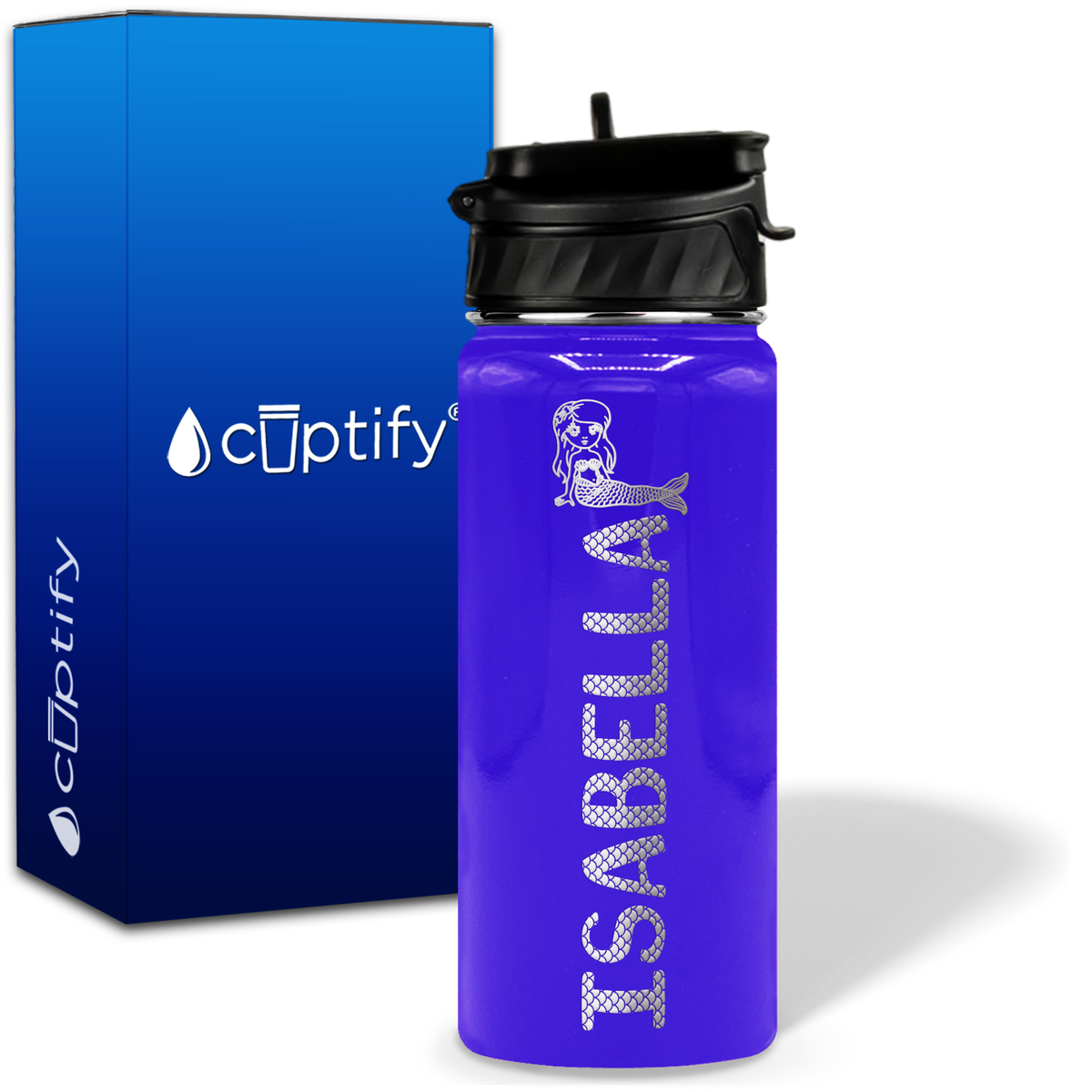 Personalized Mermaid with Name and Icon on 18oz Wide Mouth Kids Water Bottle