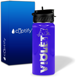 Personalized Cat Waving with Name and Icon on 18oz Wide Mouth Kids Water Bottle