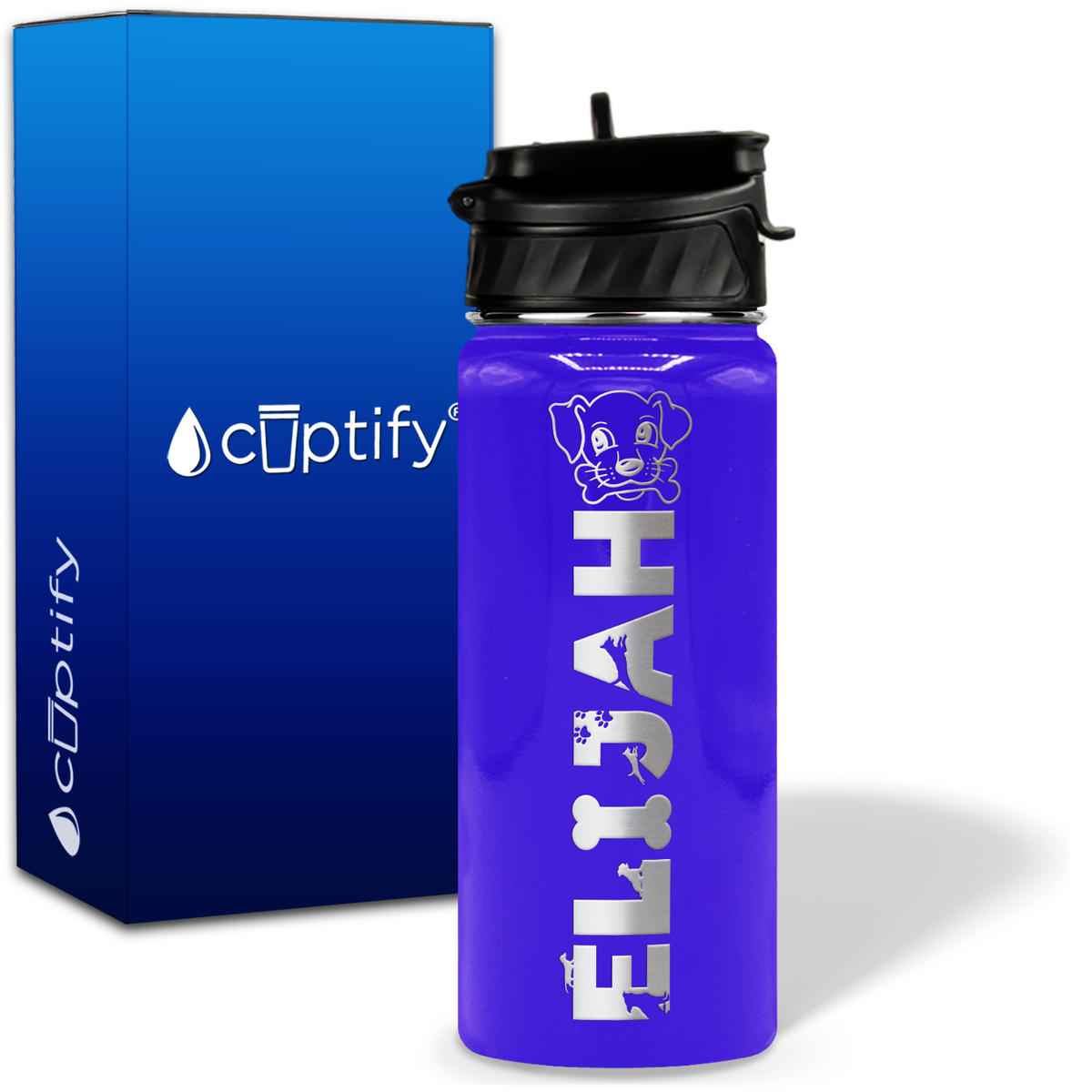 Personalized Dog with Name and Icon on 18oz Wide Mouth Kids Water Bottle