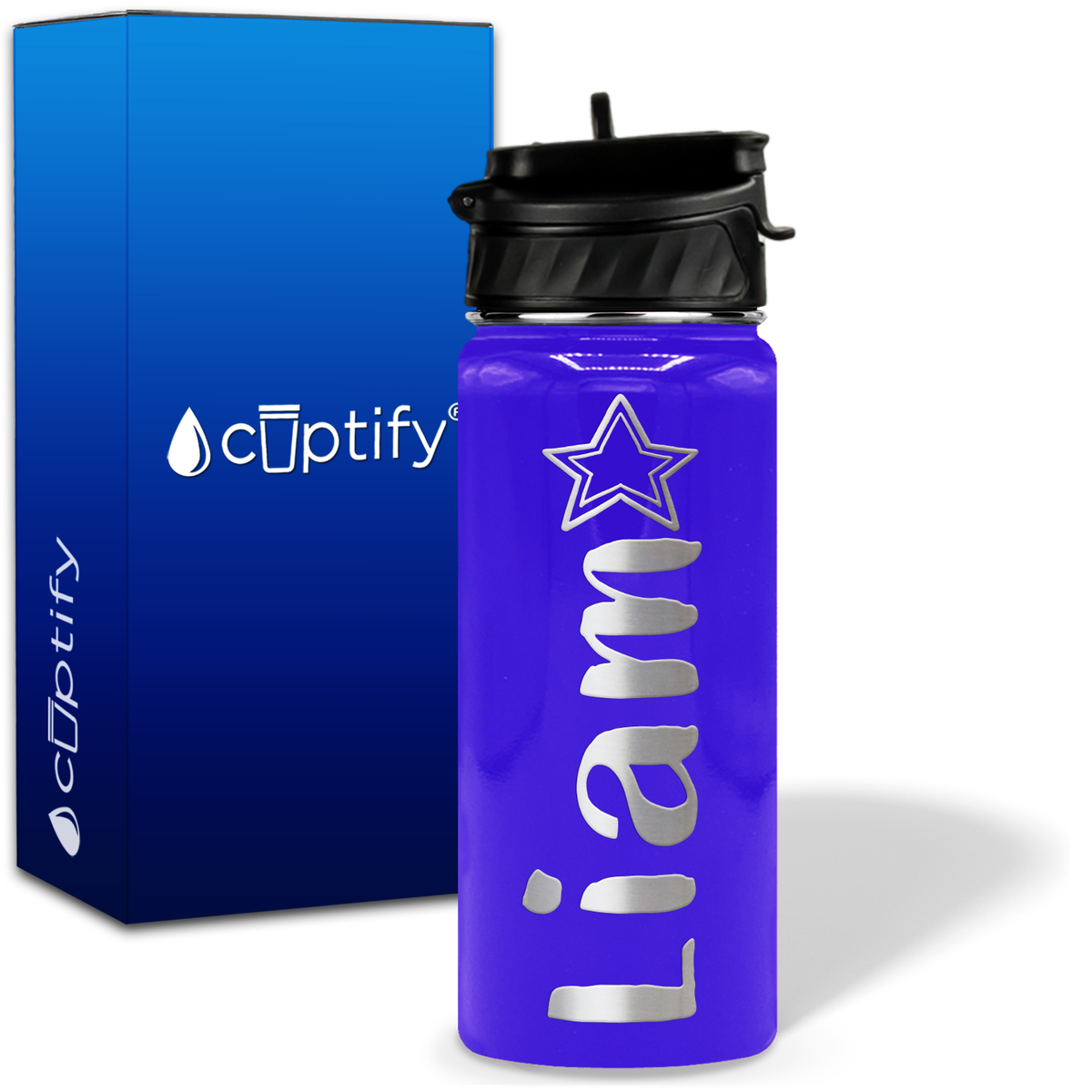 Personalized Star with Name and Icon on 18oz Wide Mouth Kids Water Bottle