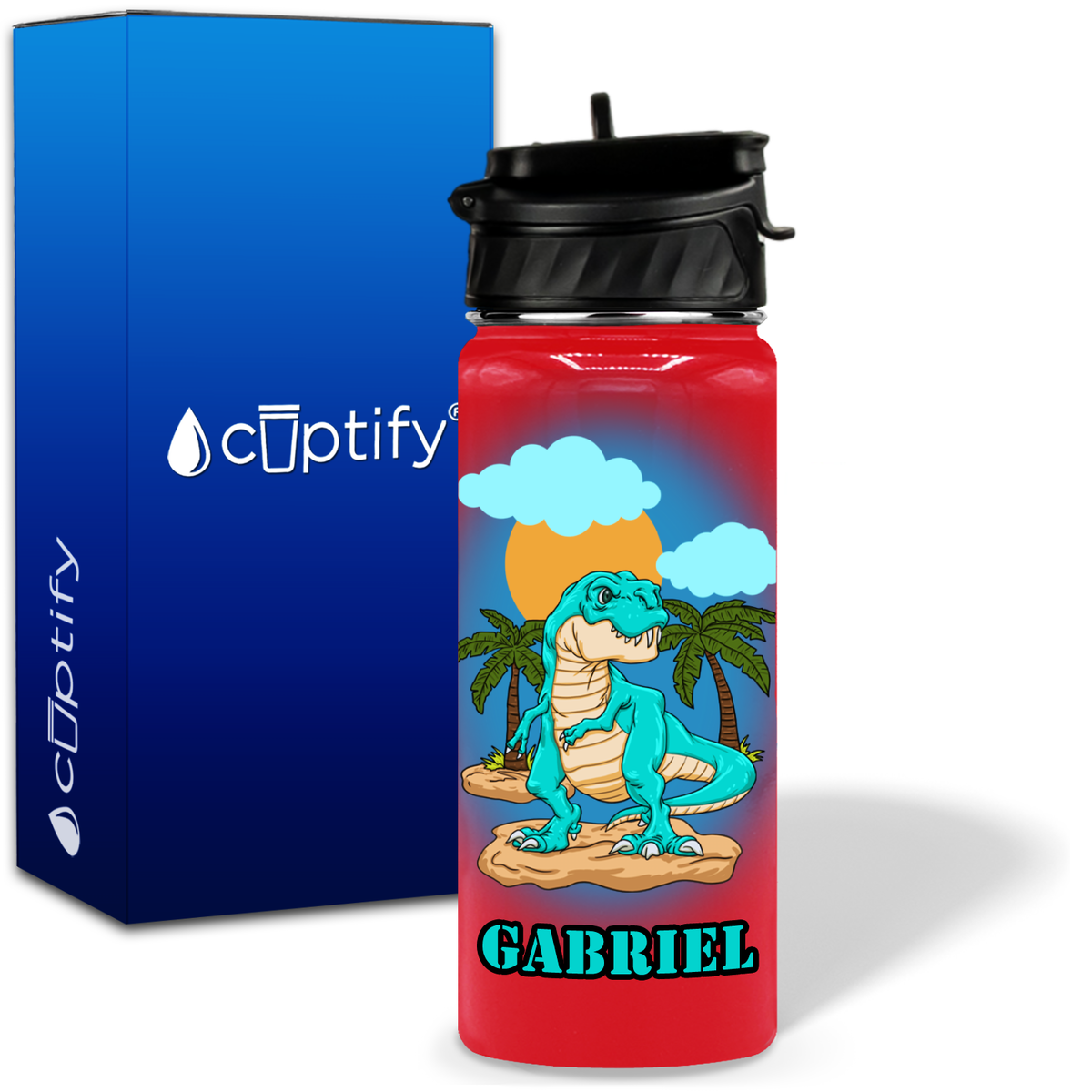 Blue Dinosaur T-Rex 18oz Personalized Kids Water Bottle