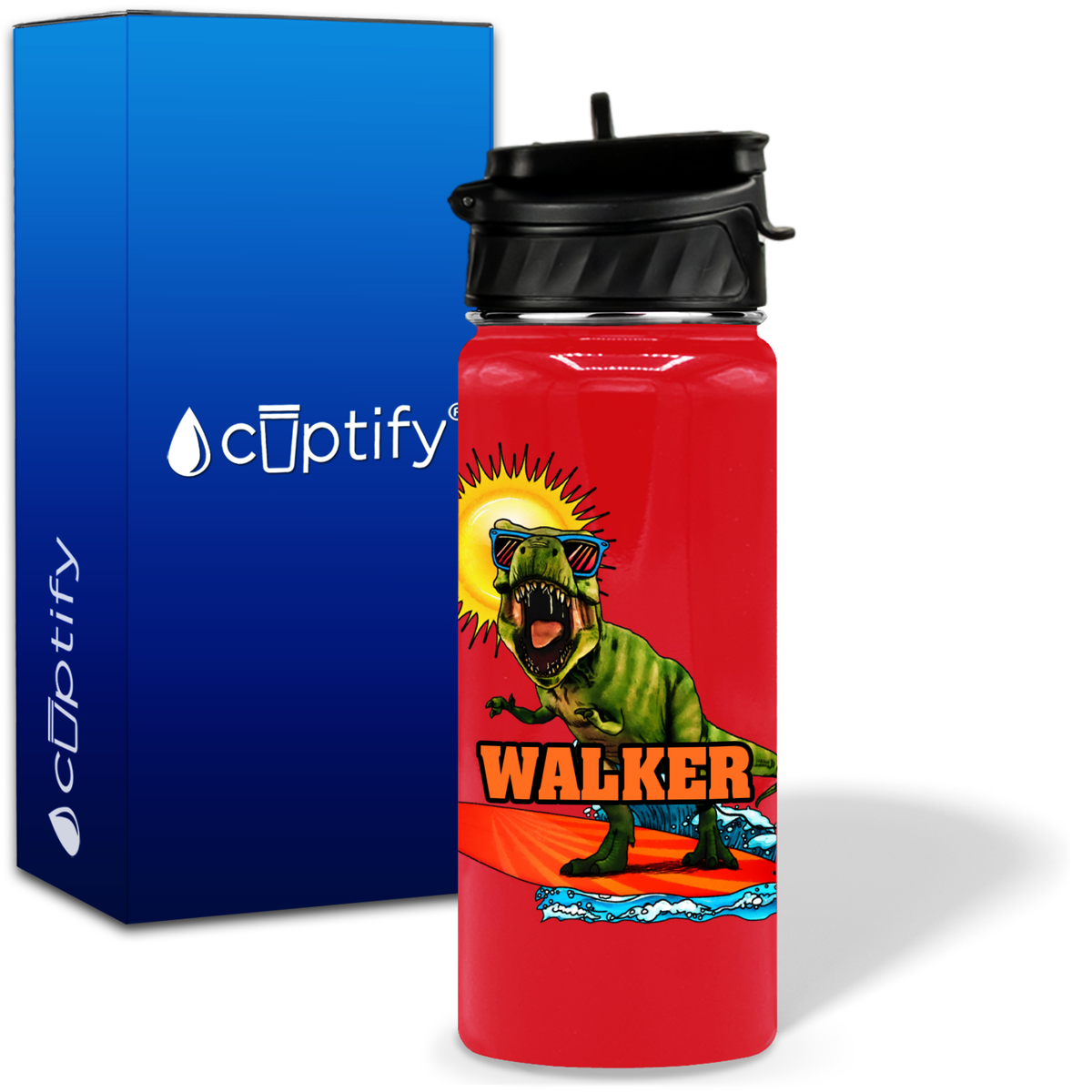 Dinosaur Sunglasses 18oz Personalized Kids Water Bottle