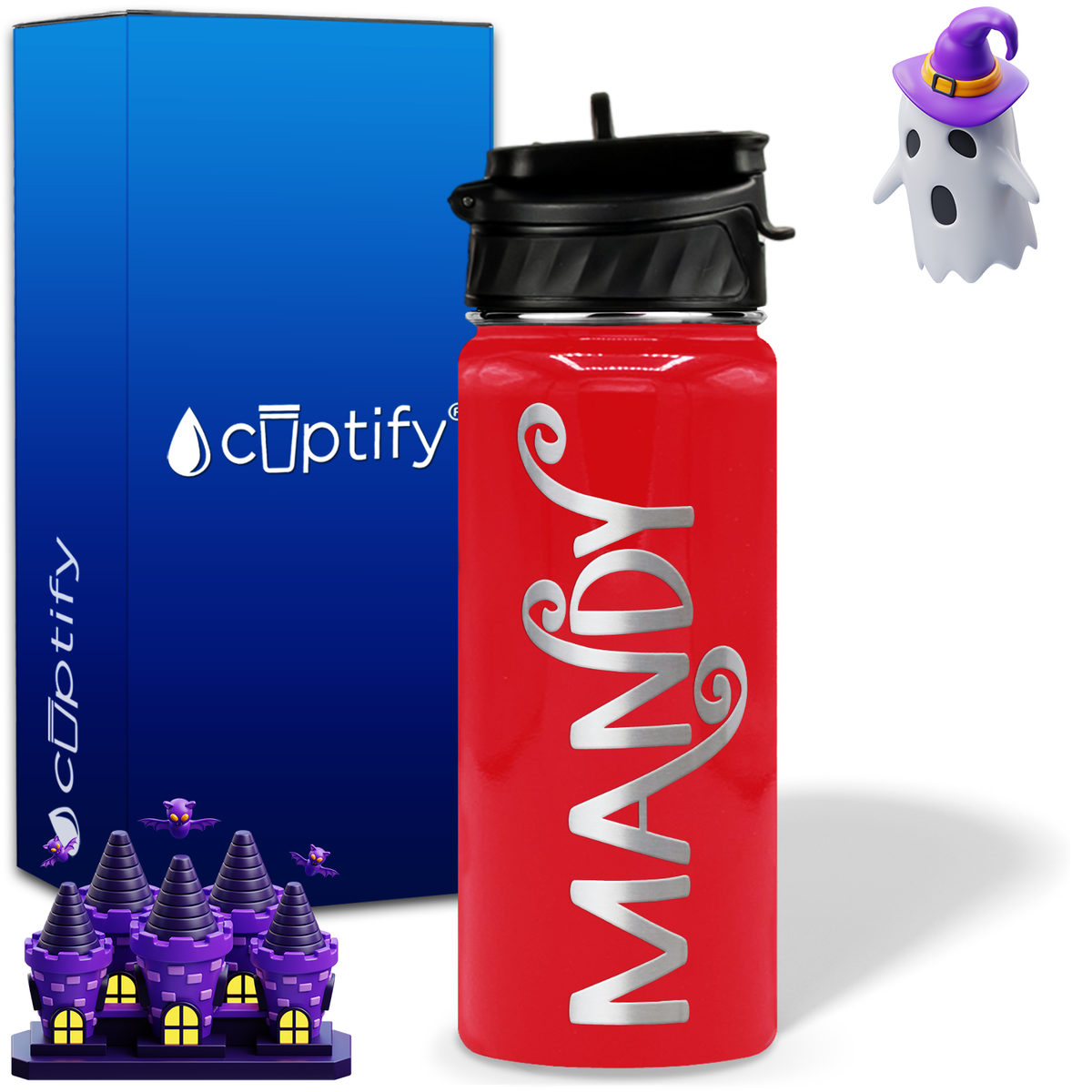 Curly Spooky Halloween on 18oz Personalized Water Bottle