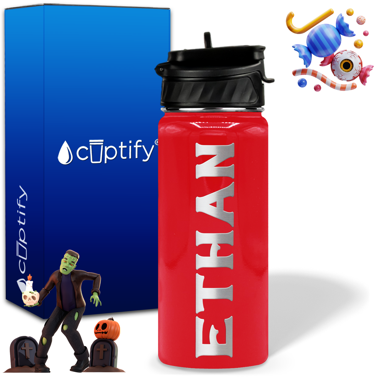 Personalized Grim Halloween on 18oz Custom Water Bottle