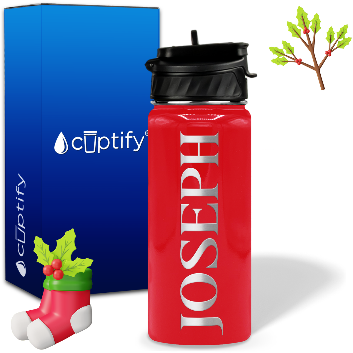 Personalized Merry Christmas on 18oz Water Bottle
