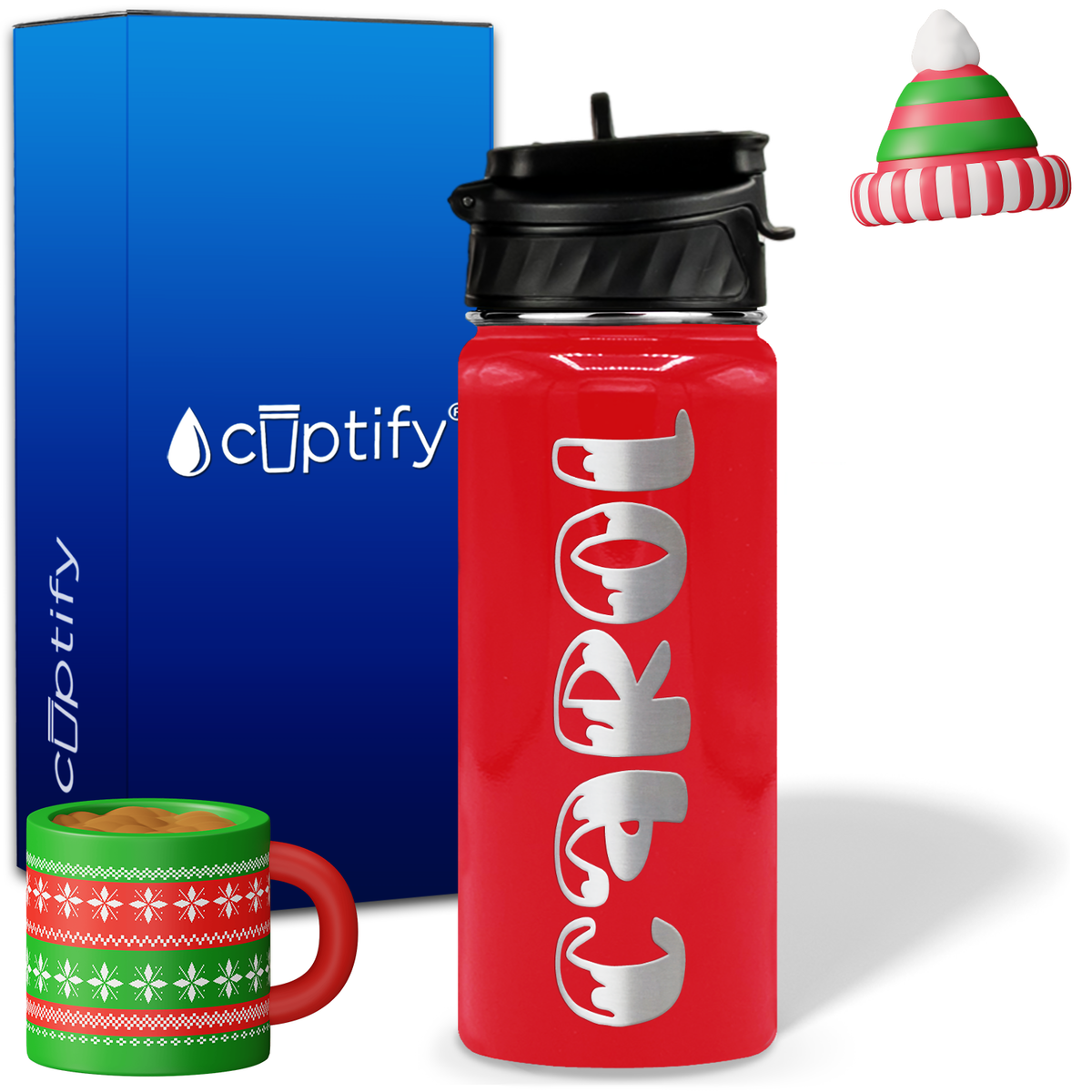 Personalized Frosty Christmas Font on 18oz Wide Mouth