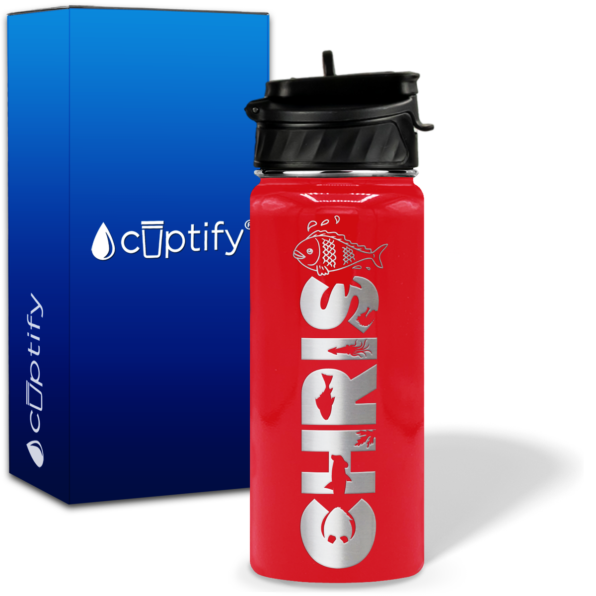 Personalized Fish with Name and Icon on 18oz Wide Mouth Kids Water Bottle