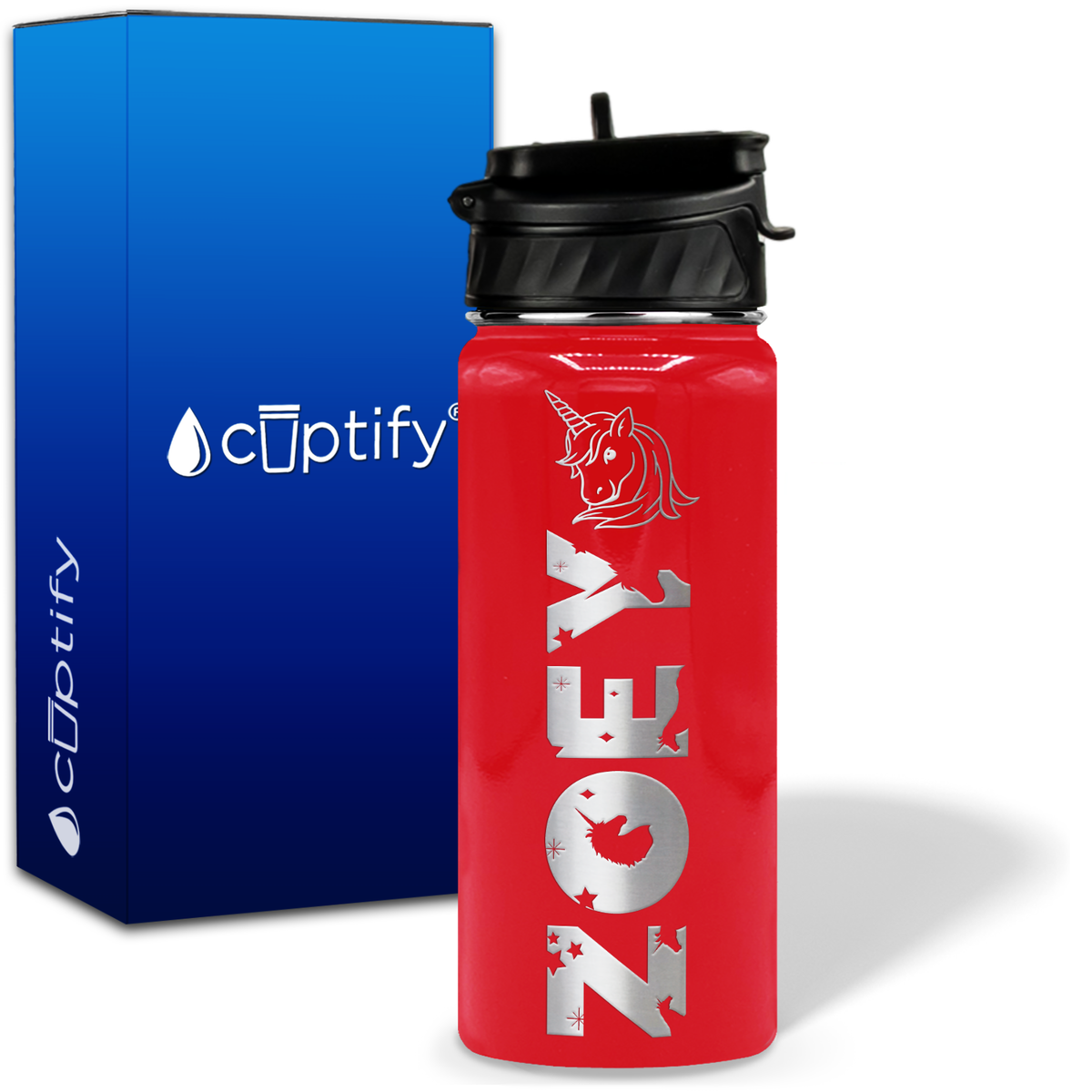 Personalized Unicorn with Name and Icon on 18oz Wide Mouth Kids Water Bottle