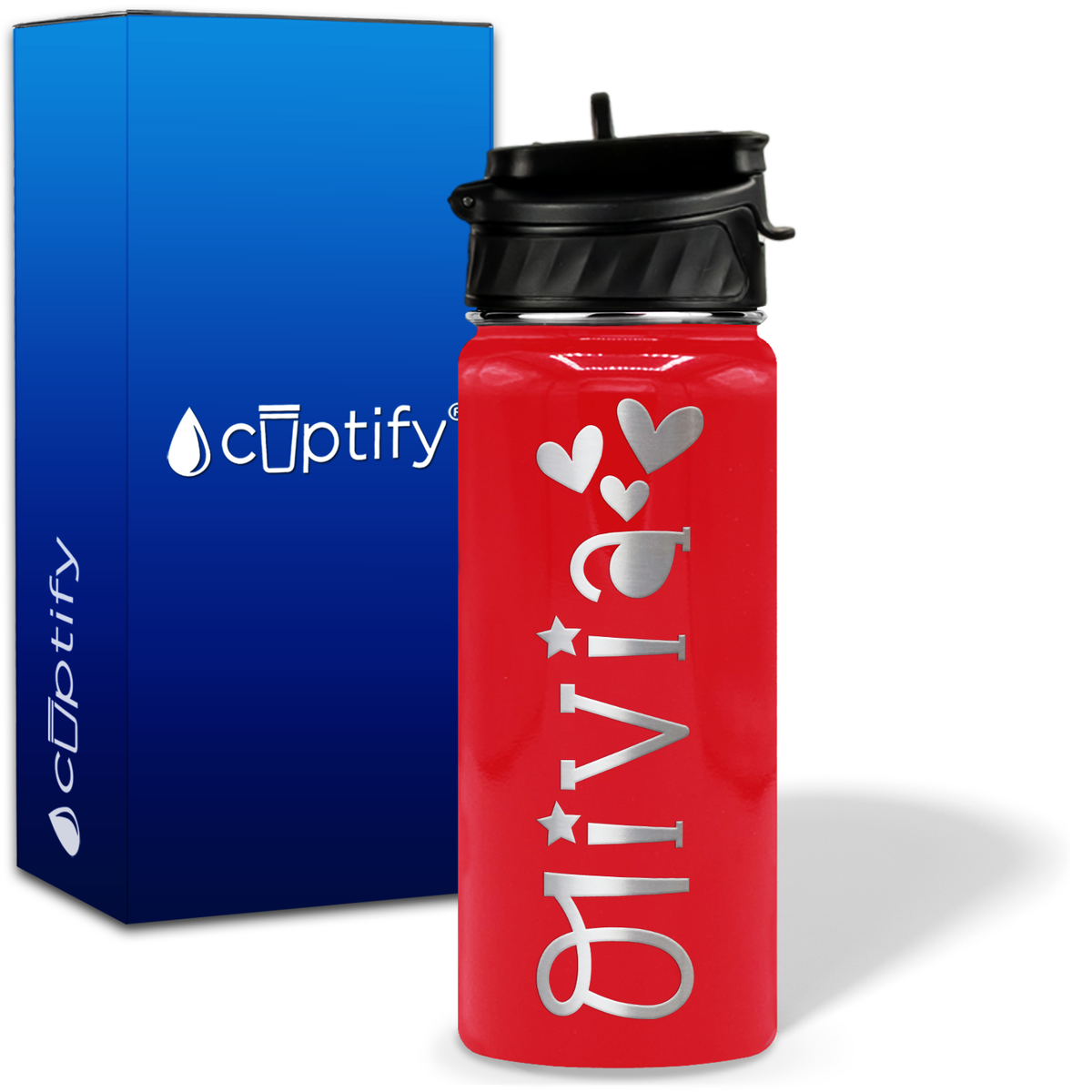 Personalized Hearts with Name and Icon on 18oz Wide Mouth Kids Water Bottle