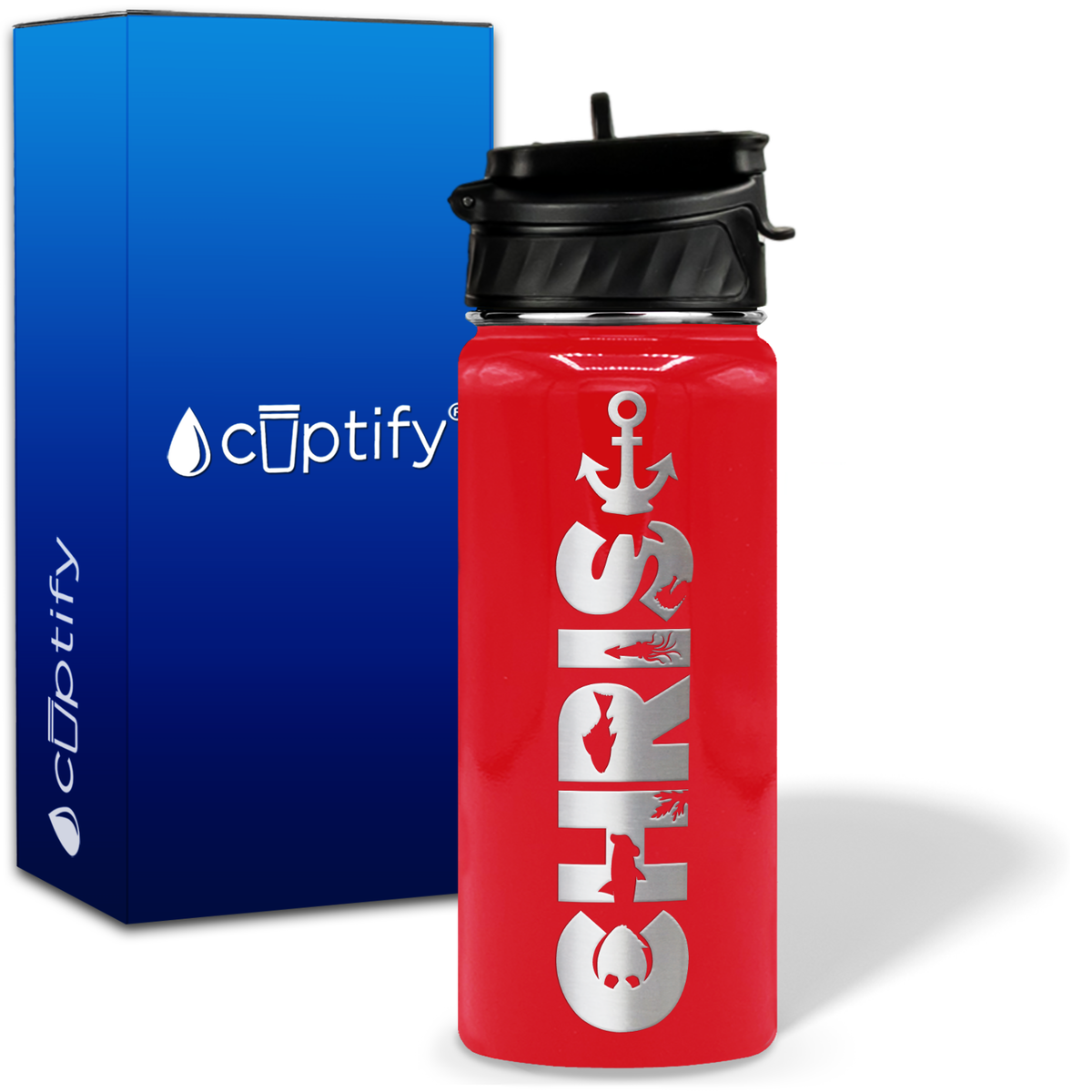 Personalized Anchor with Name and Icon on 18oz Wide Mouth Kids Water Bottle