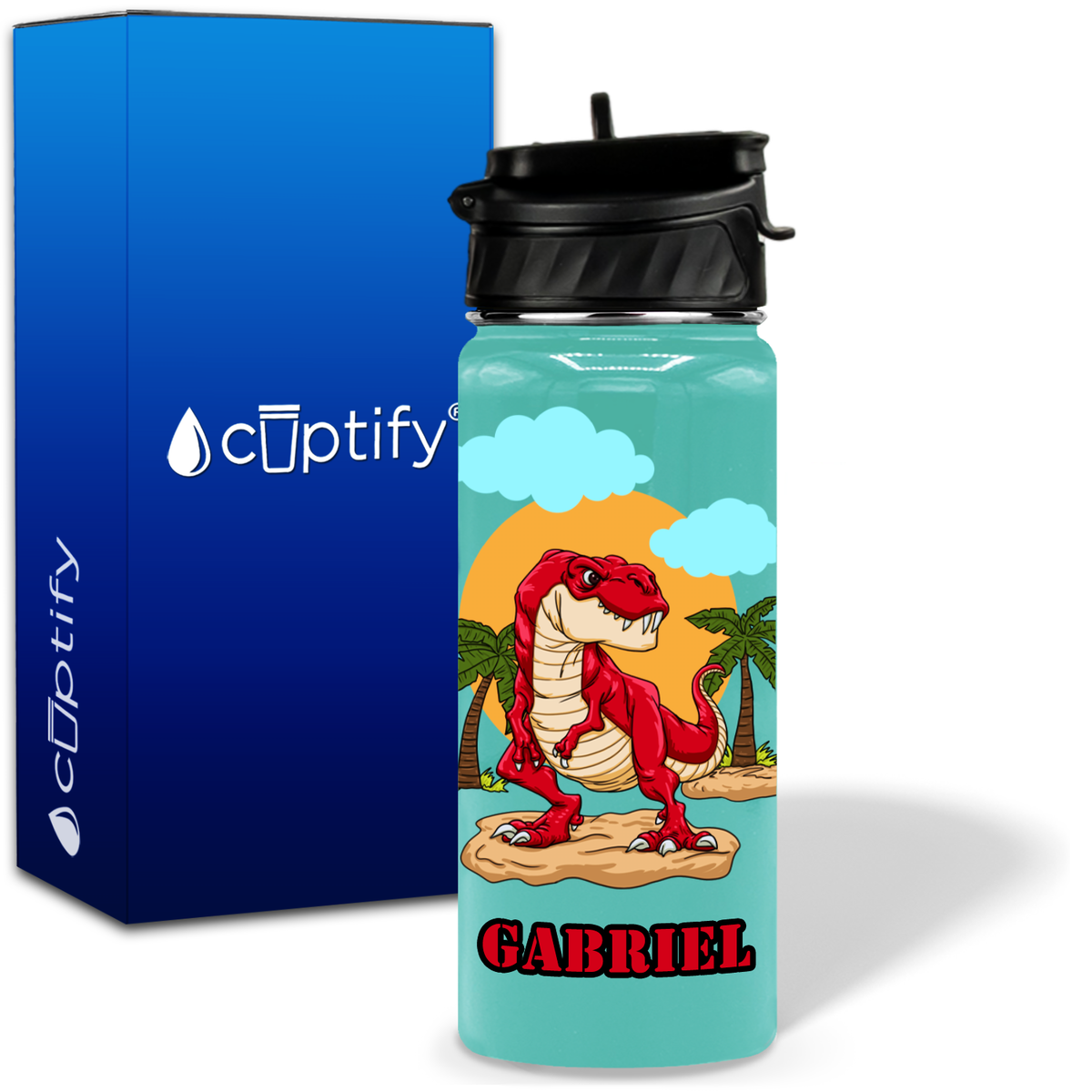 Red Dinosaur T-Rex 18oz Personalized Kids Water Bottle