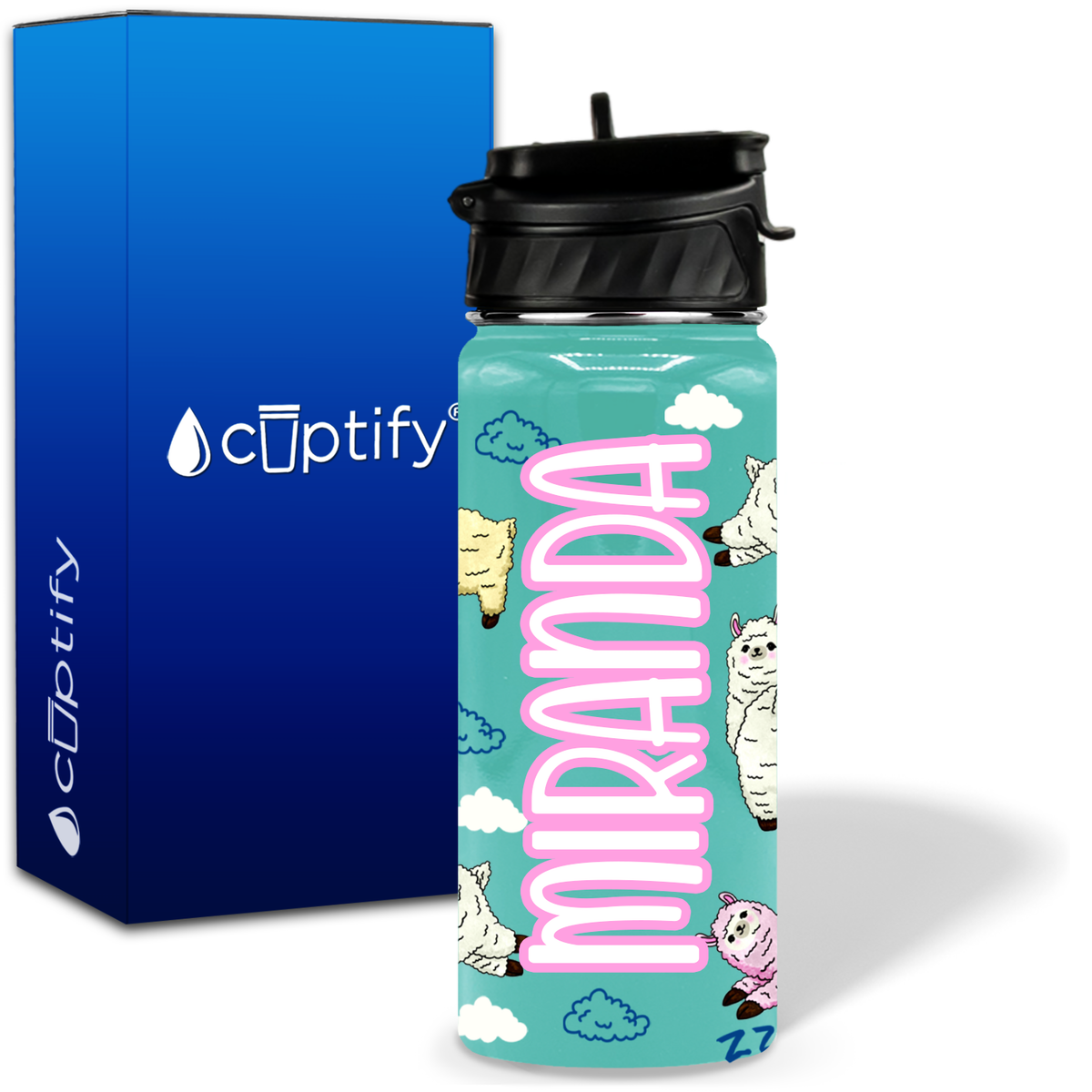 Alpaca Clouds 18oz Personalized Kids Water Bottle