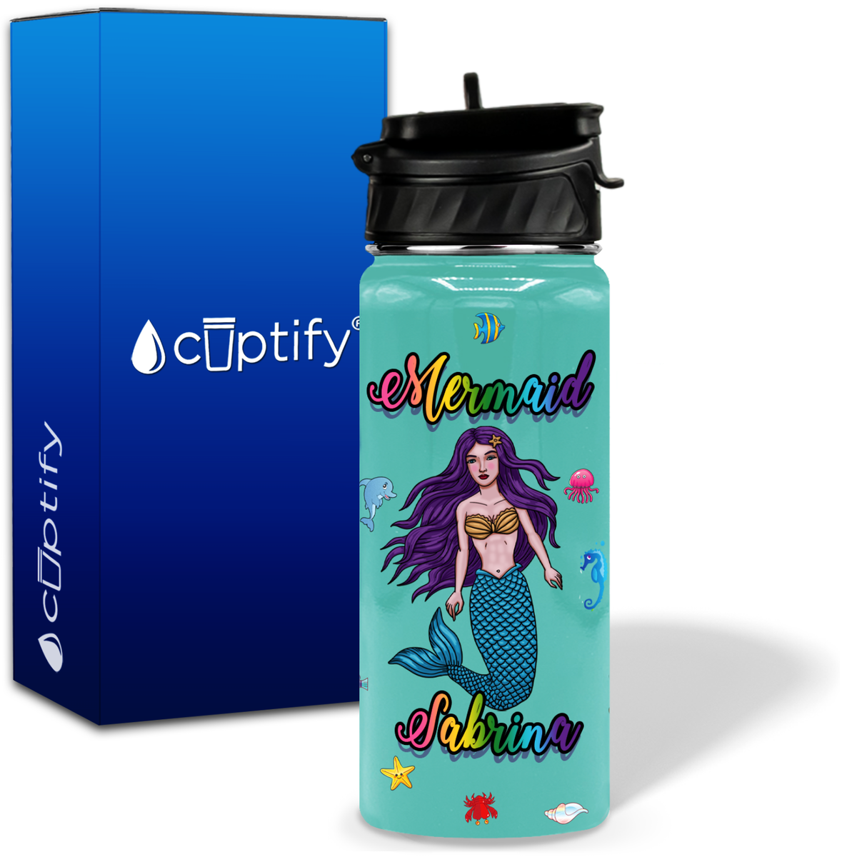 Mermaid on Sea 18oz Personalized Kids Water Bottle