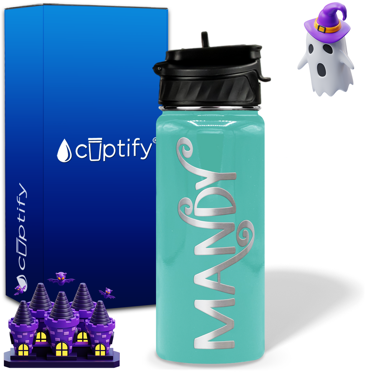Curly Spooky Halloween on 18oz Personalized Water Bottle
