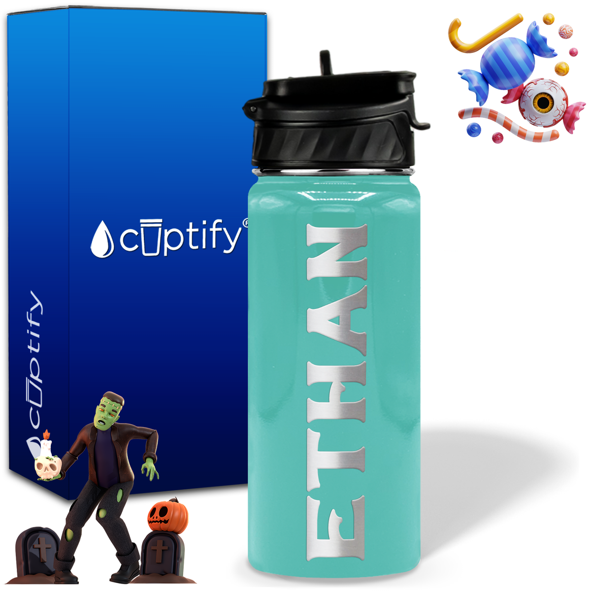 Personalized Grim Halloween on 18oz Custom Water Bottle