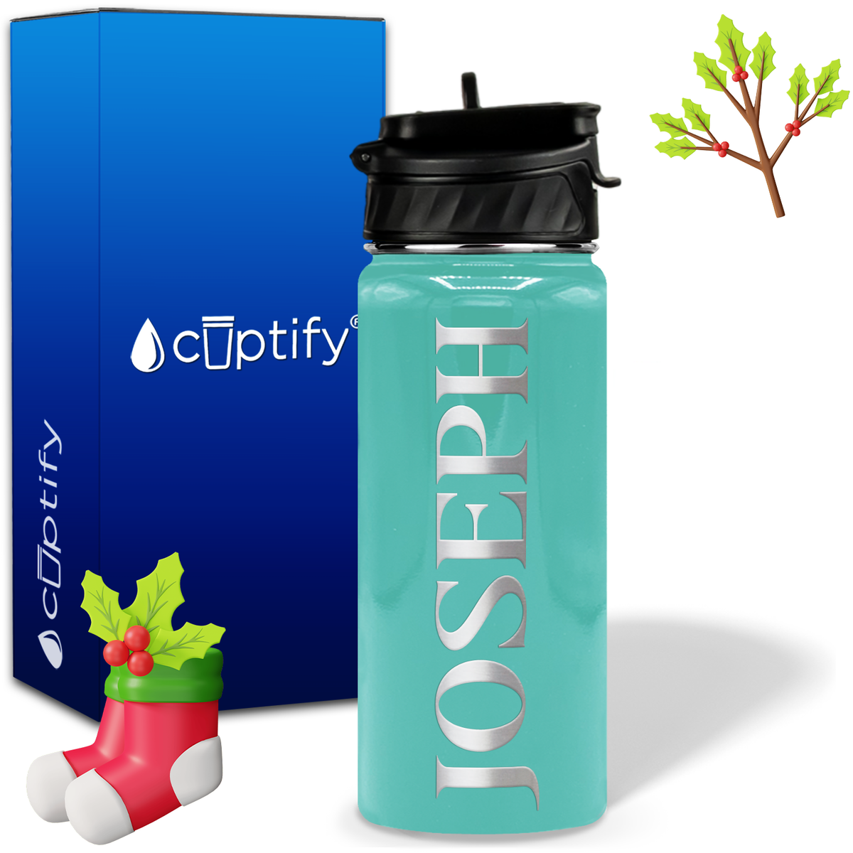 Personalized Merry Christmas on 18oz Water Bottle