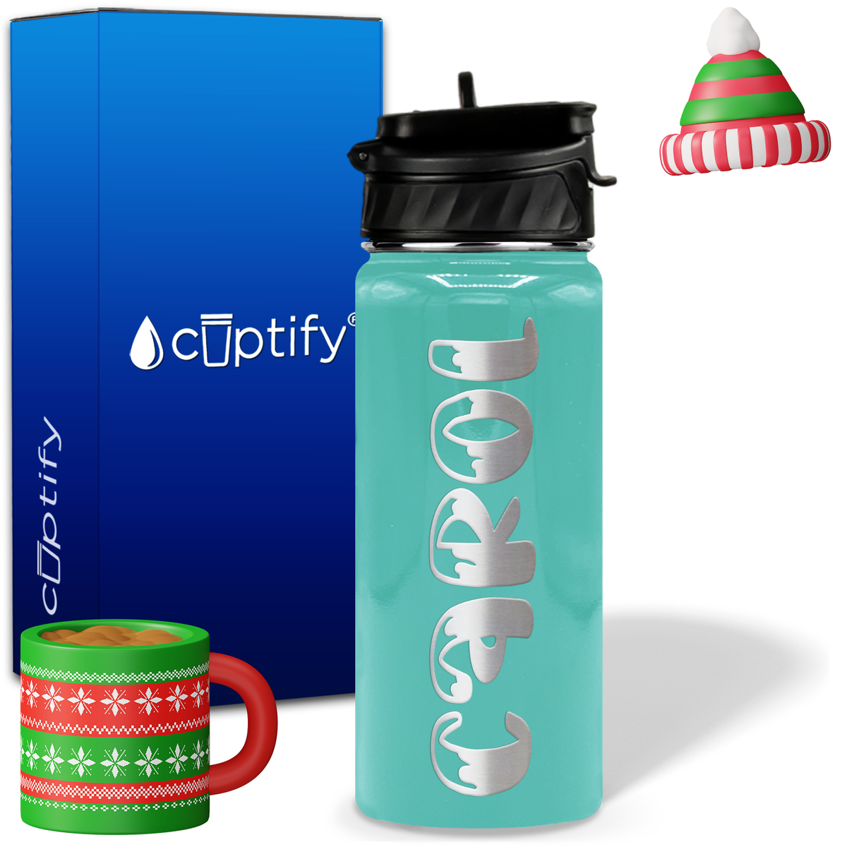 Personalized Frosty Christmas Font on 18oz Wide Mouth