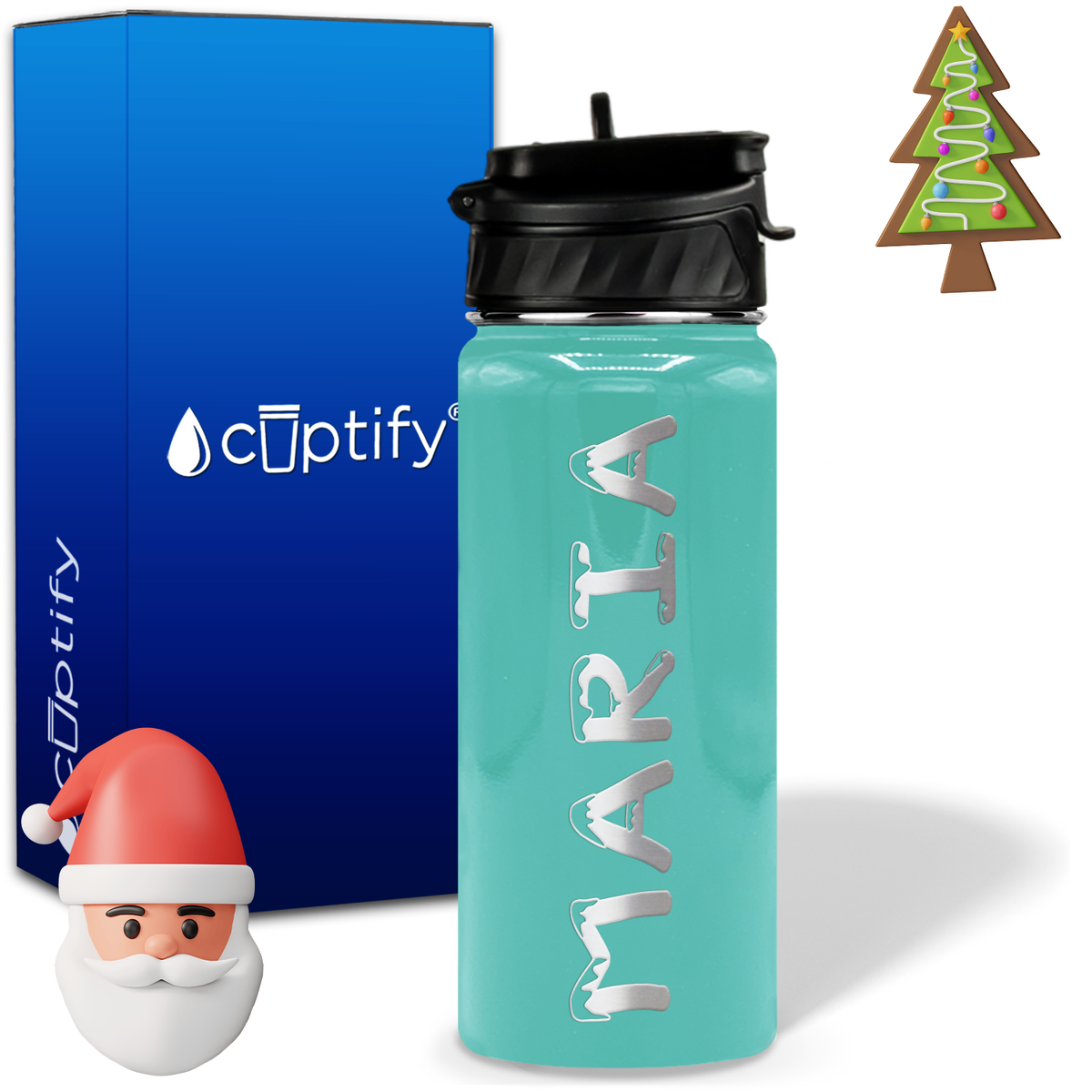 Personalized Snowy on 18oz Christmas Water Bottle
