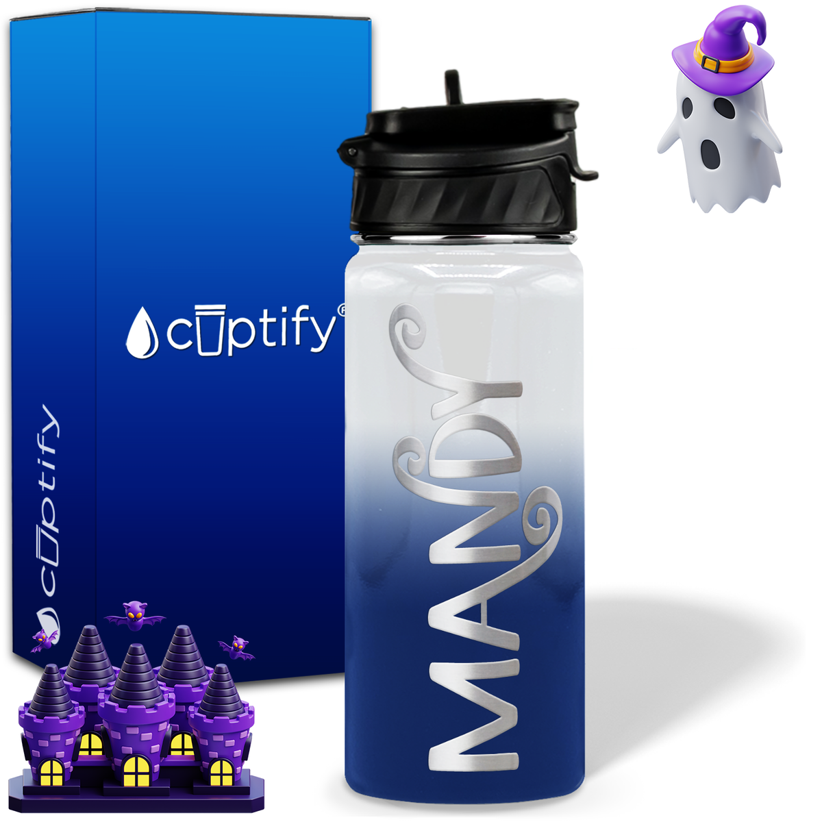 Curly Spooky Halloween on 18oz Personalized Water Bottle