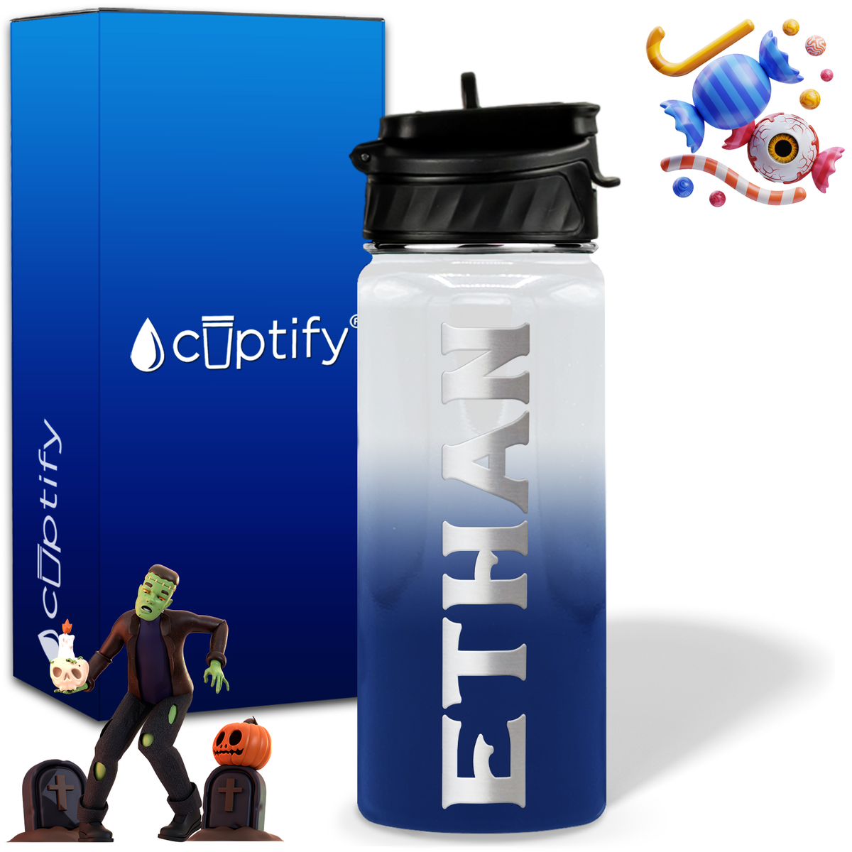 Personalized Grim Halloween on 18oz Custom Water Bottle