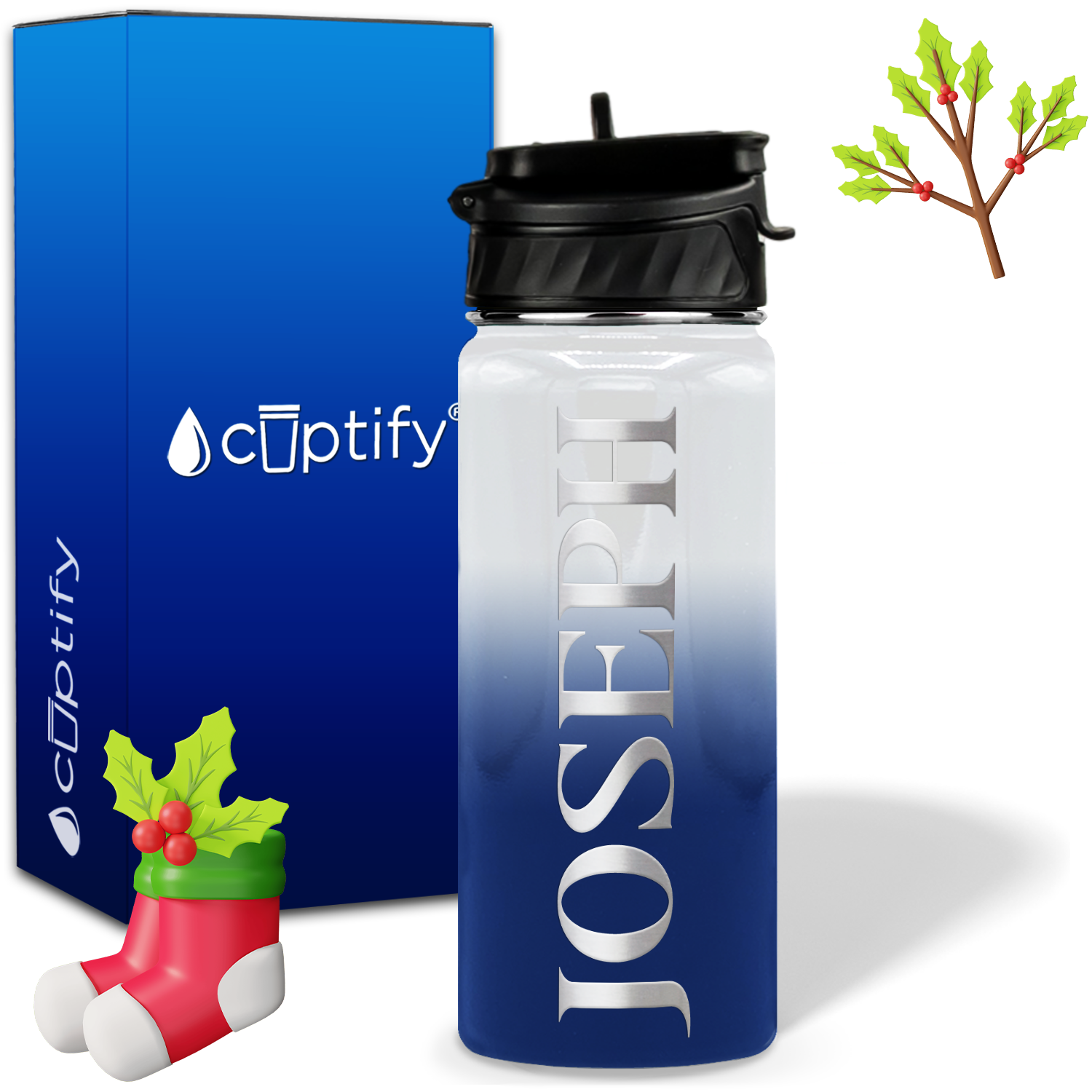 Personalized Merry Christmas on 18oz Water Bottle