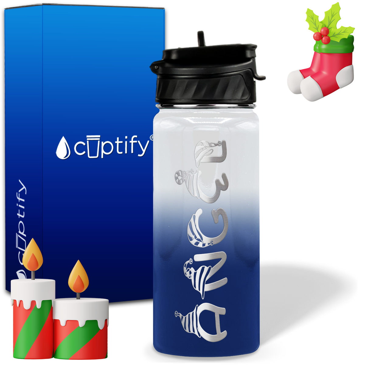 Elfen Christmas Font on 18oz Personalized Water Bottle