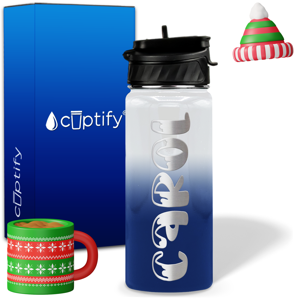 Personalized Frosty Christmas Font on 18oz Wide Mouth