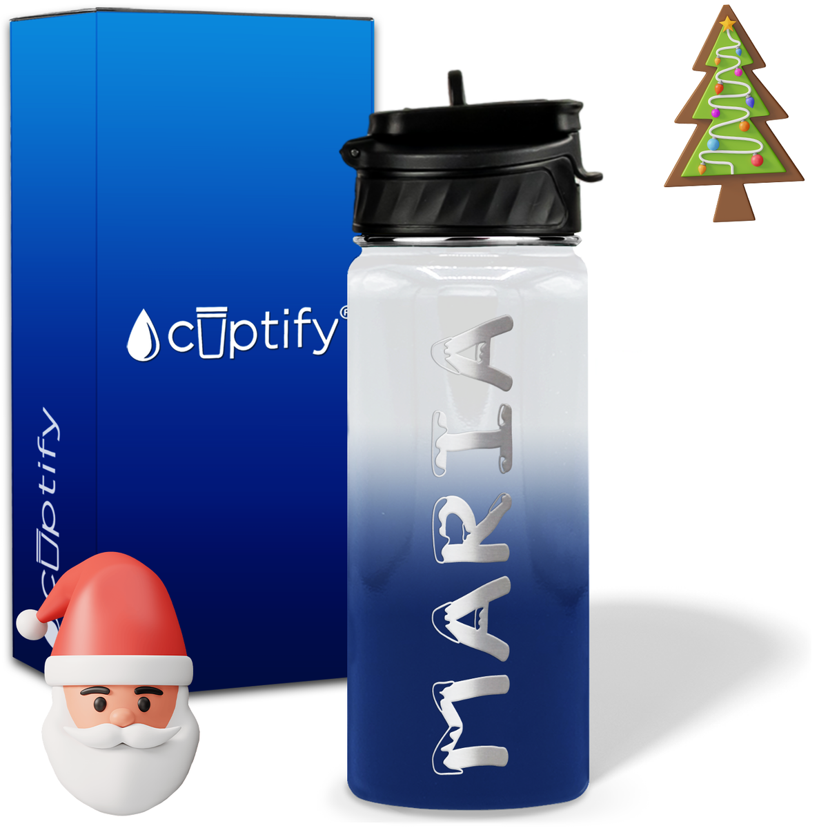 Personalized Snowy on 18oz Christmas Water Bottle