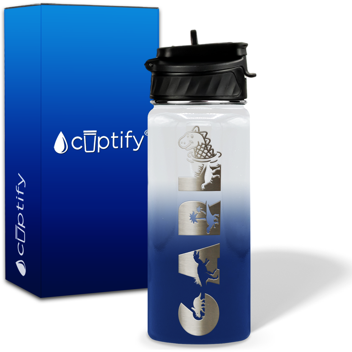 Personalized Dinosaur with Name and Icon on 18oz Wide Mouth Kids Water Bottle