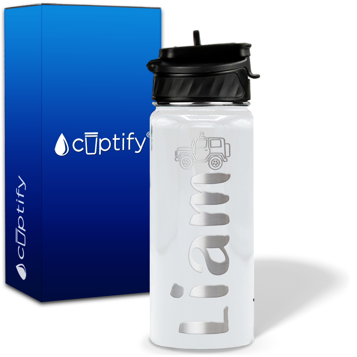 Personalized Jeep with Name and Icon on 18oz Wide Mouth Kids Water Bottle
