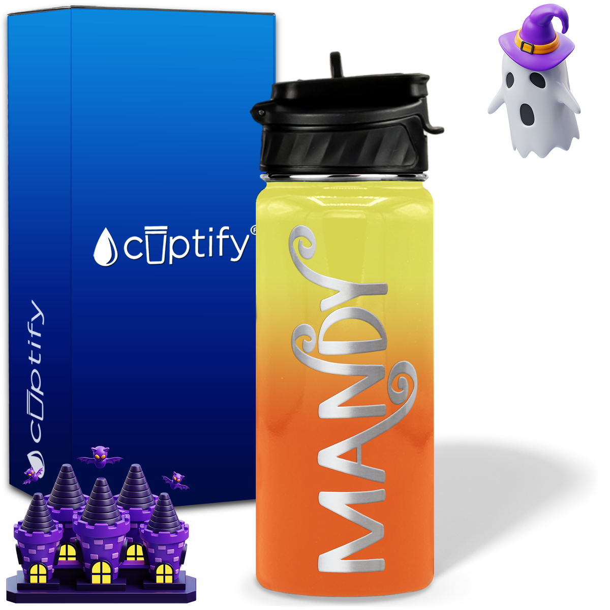 Curly Spooky Halloween on 18oz Personalized Water Bottle