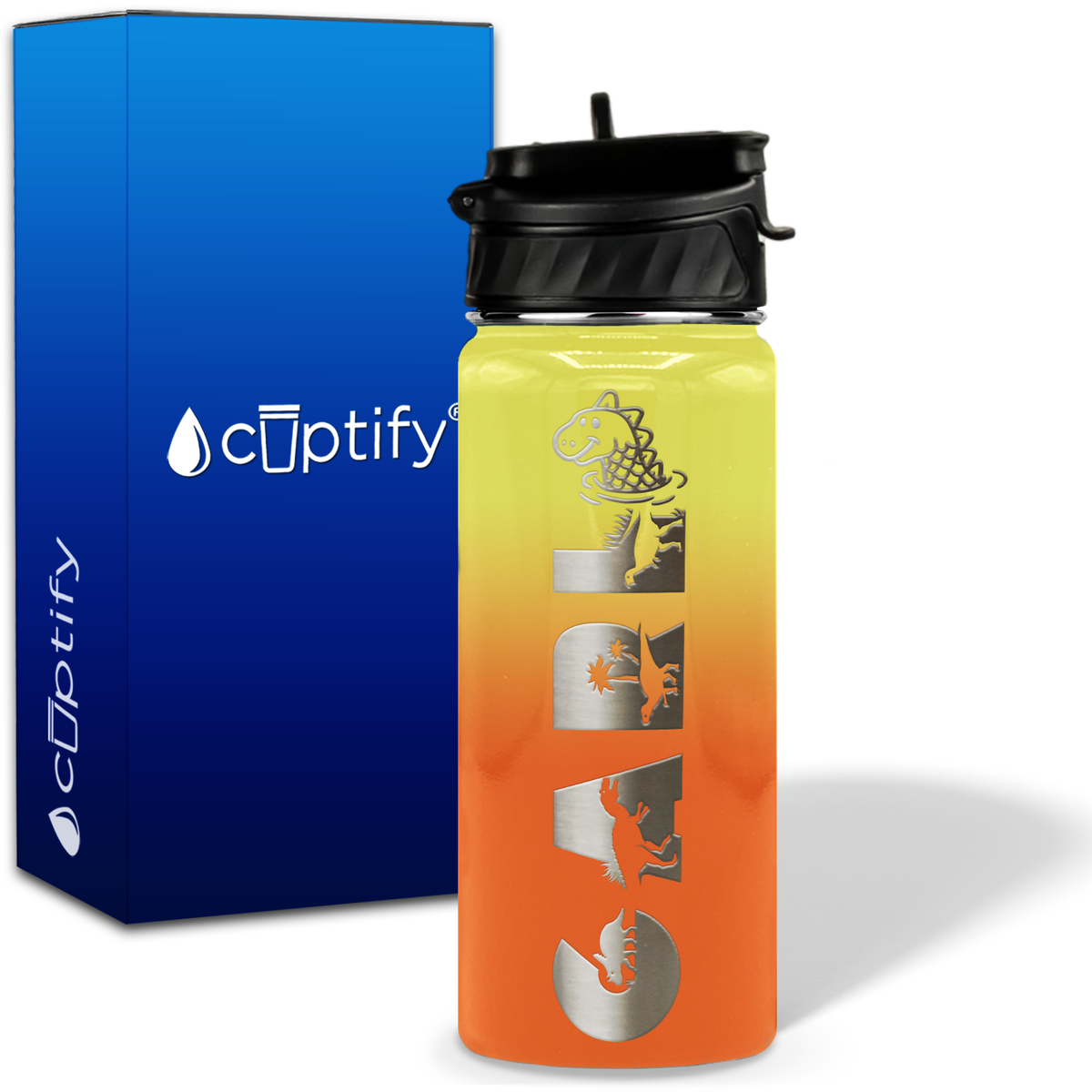 Personalized Dinosaur with Name and Icon on 18oz Wide Mouth Kids Water Bottle