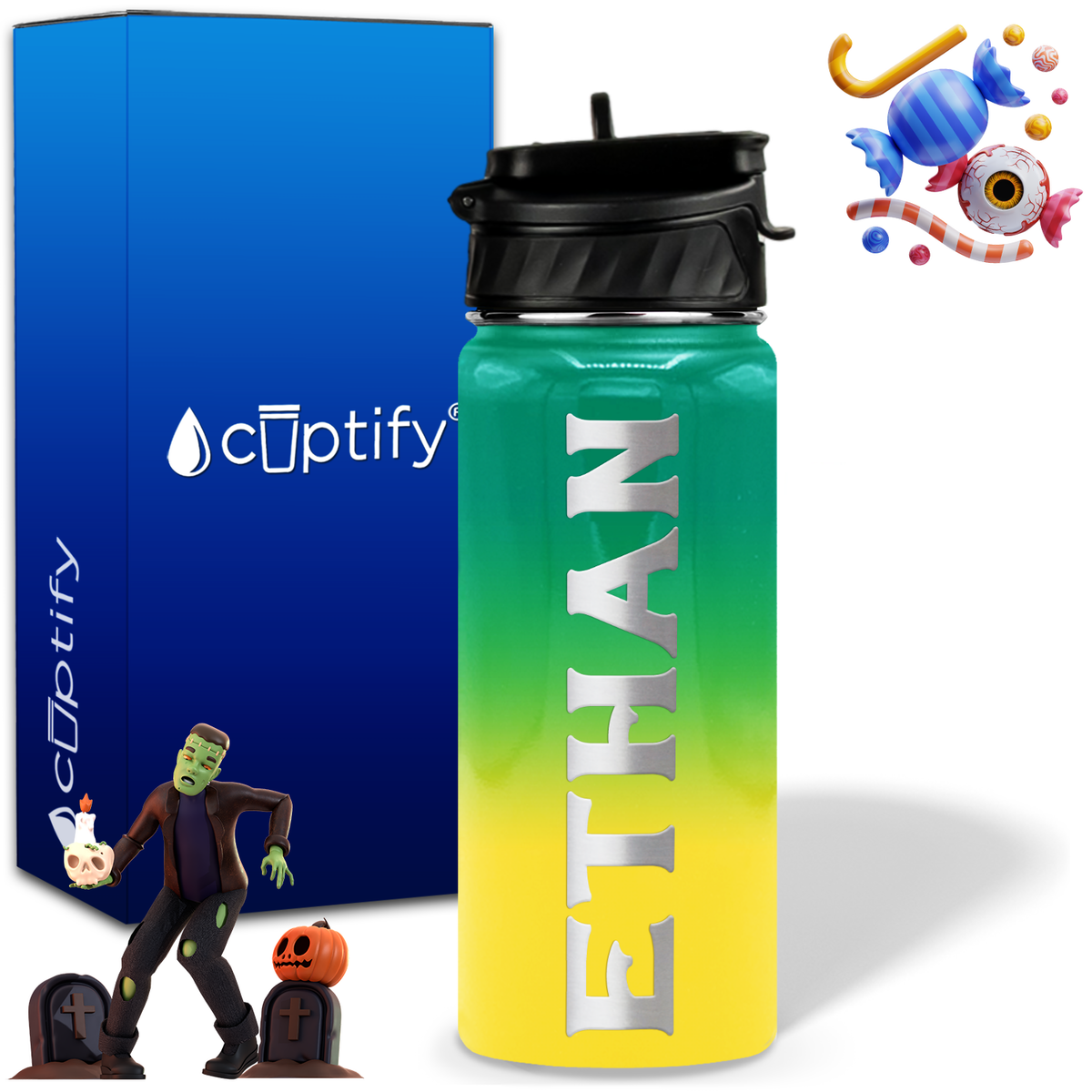 Personalized Grim Halloween on 18oz Custom Water Bottle