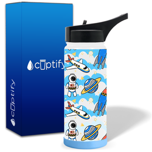 Personalized Rockets and Astronauts 18oz Wide Mouth Kids Water Bottle