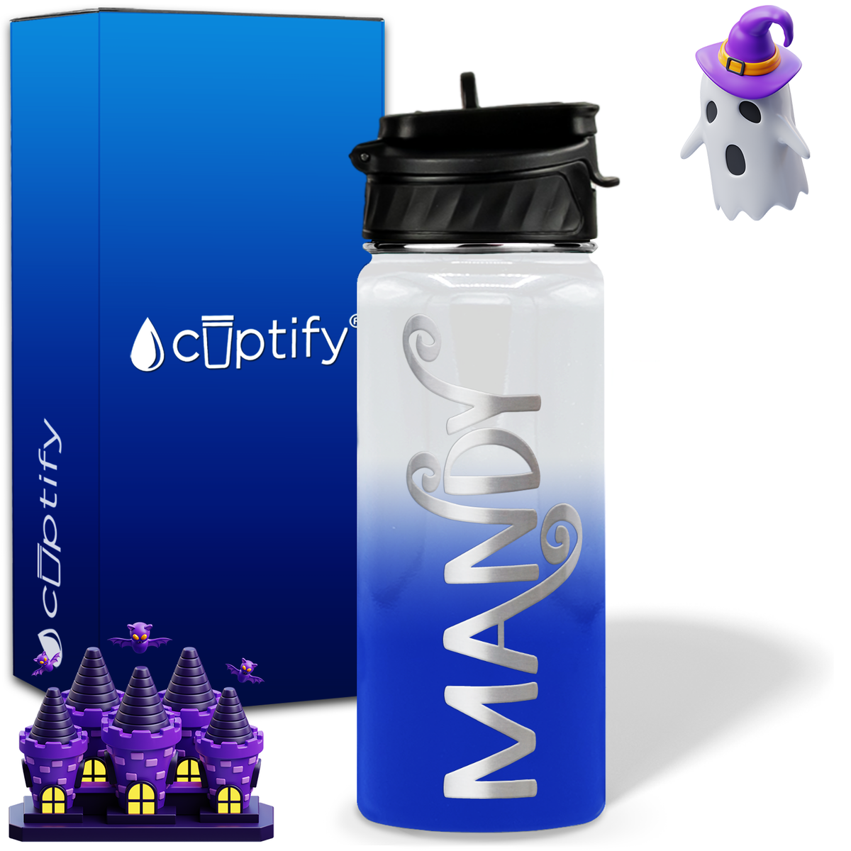 Curly Spooky Halloween on 18oz Personalized Water Bottle