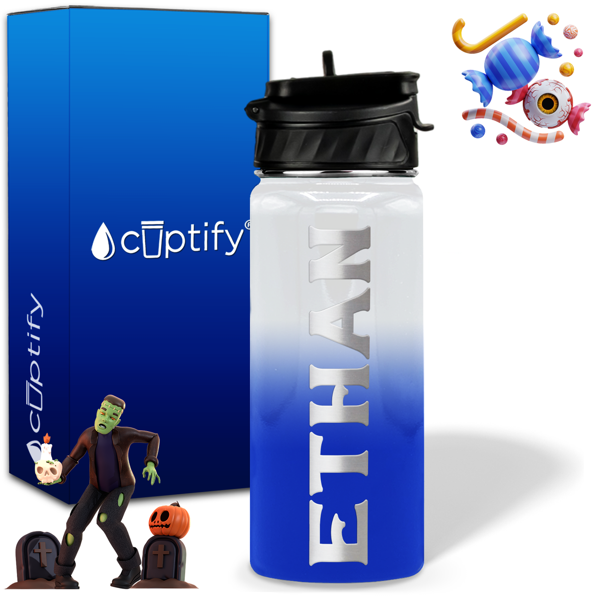 Personalized Grim Halloween on 18oz Custom Water Bottle
