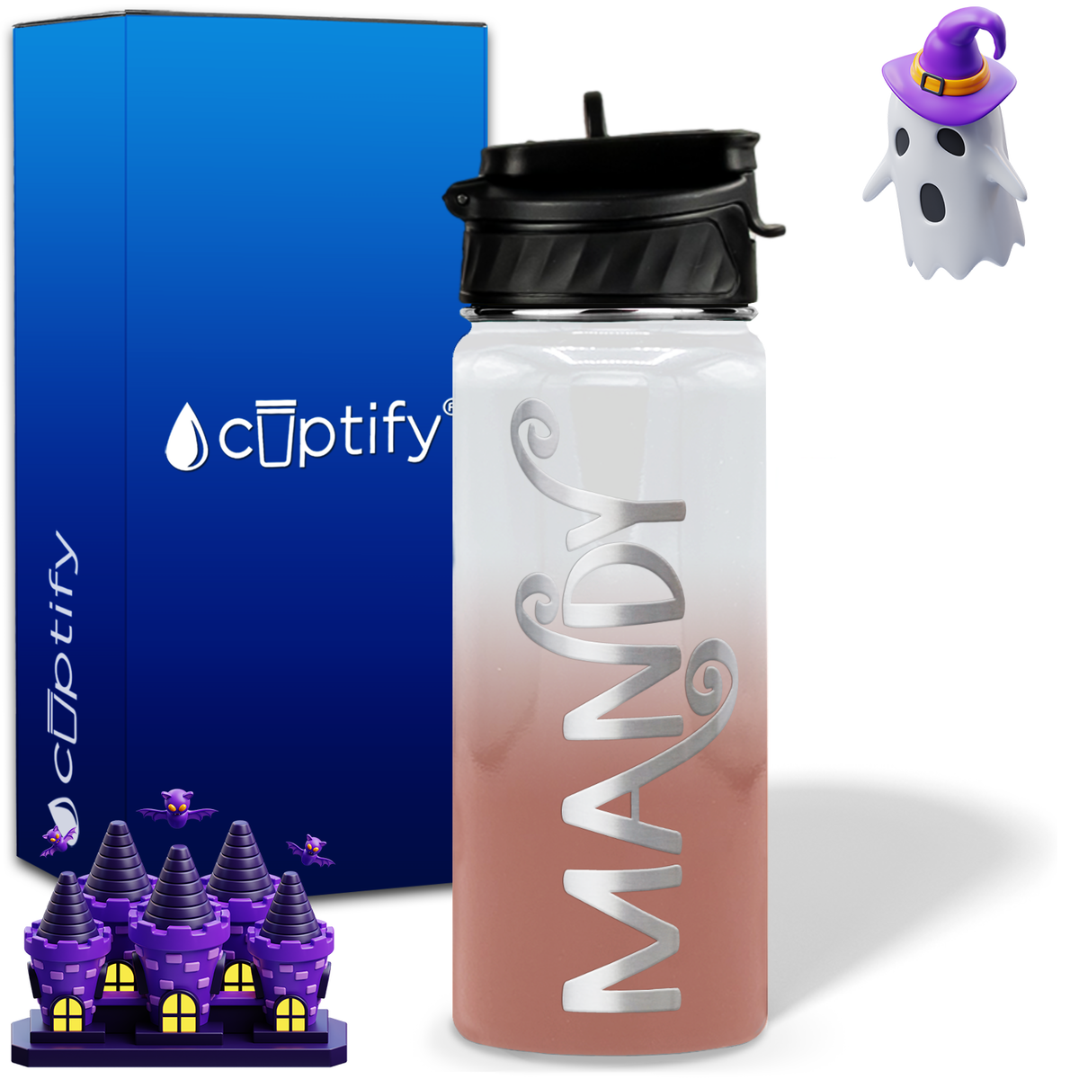 Curly Spooky Halloween on 18oz Personalized Water Bottle