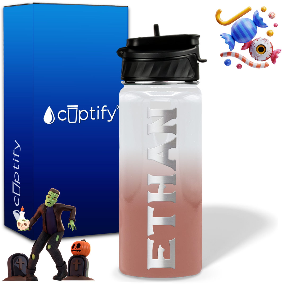 Personalized Grim Halloween on 18oz Custom Water Bottle