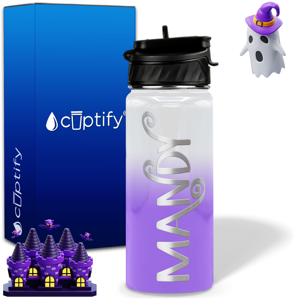 Curly Spooky Halloween on 18oz Personalized Water Bottle